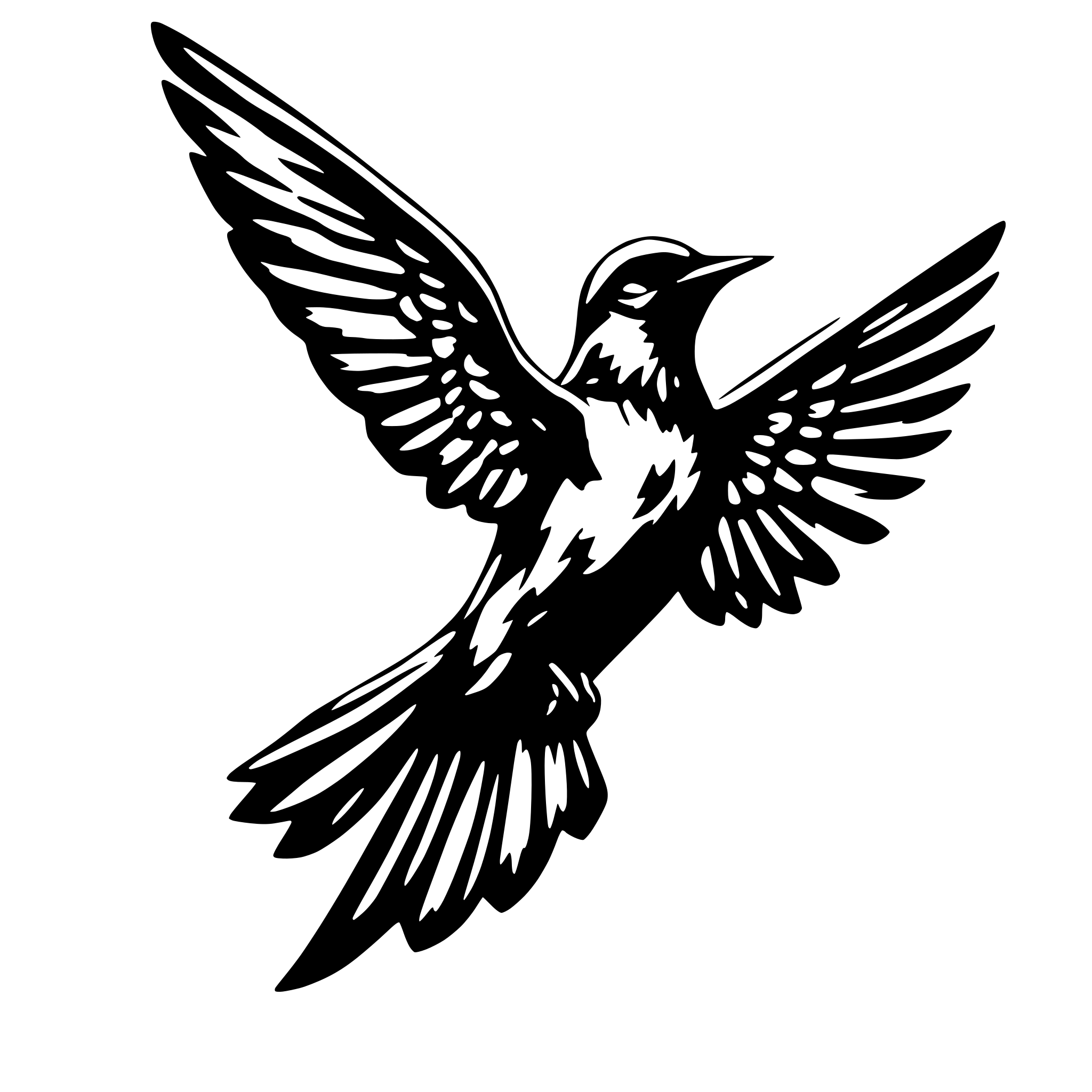 AI-generated SVG of 'starling clever pointing up with wing'
