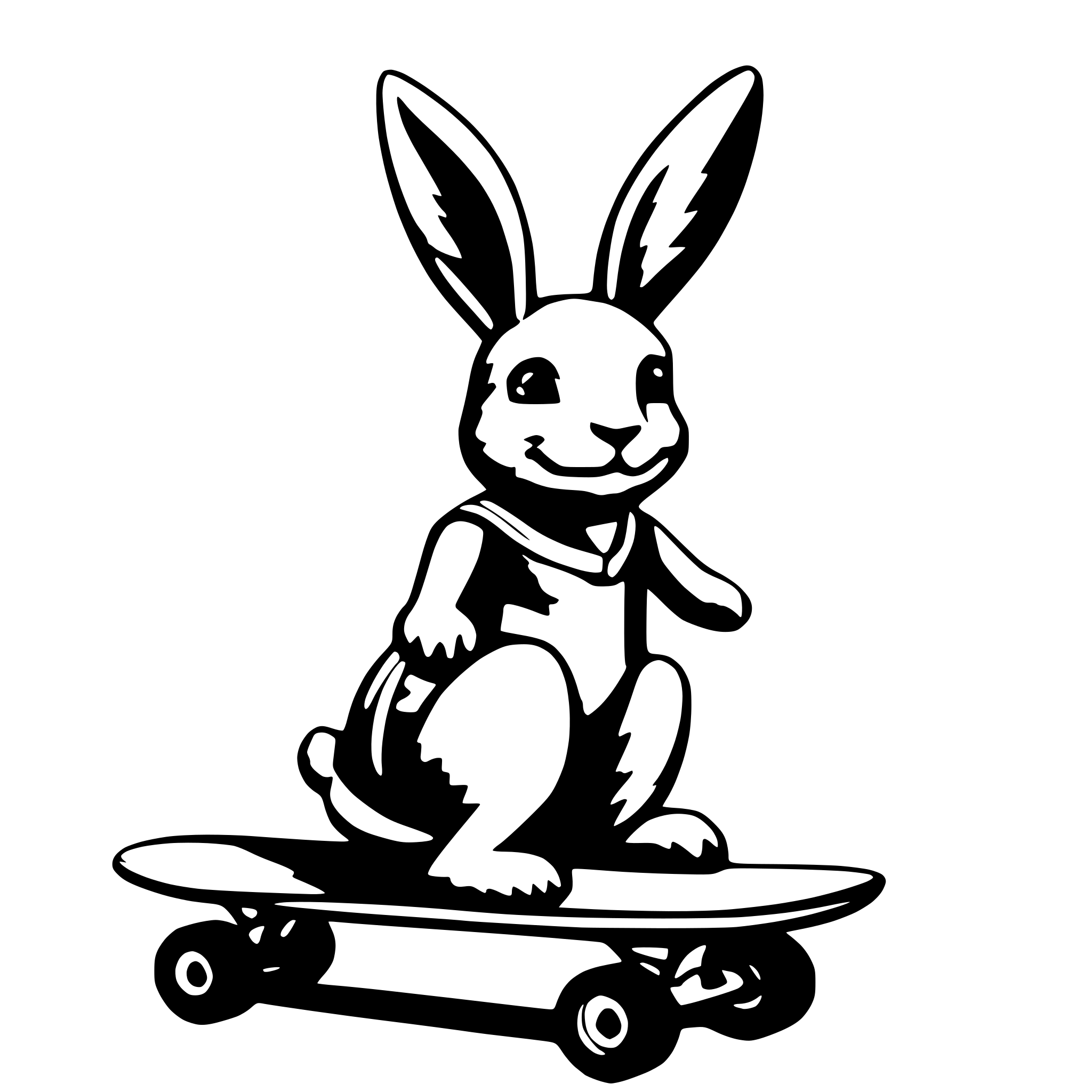 AI-generated SVG of 'cute bunny on skateboard'
