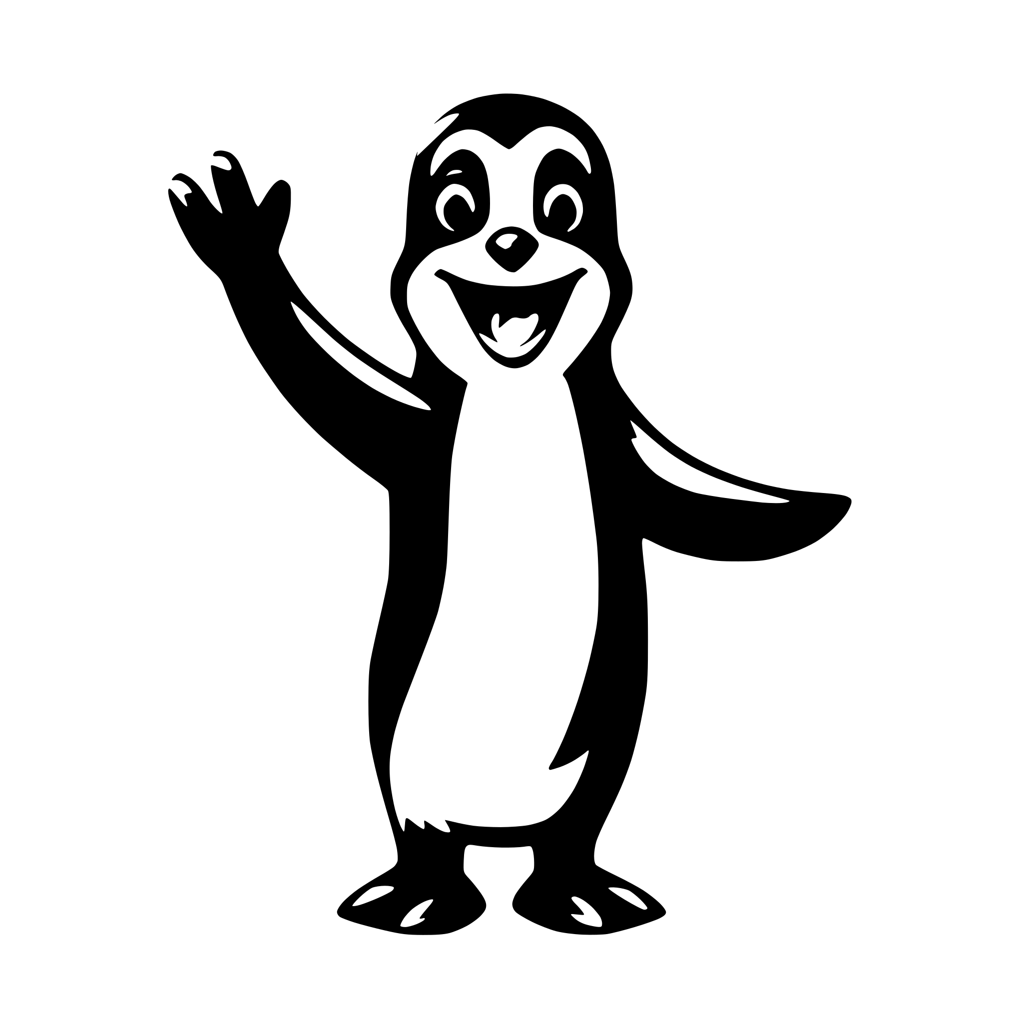 AI-generated SVG of a happy waving penguin