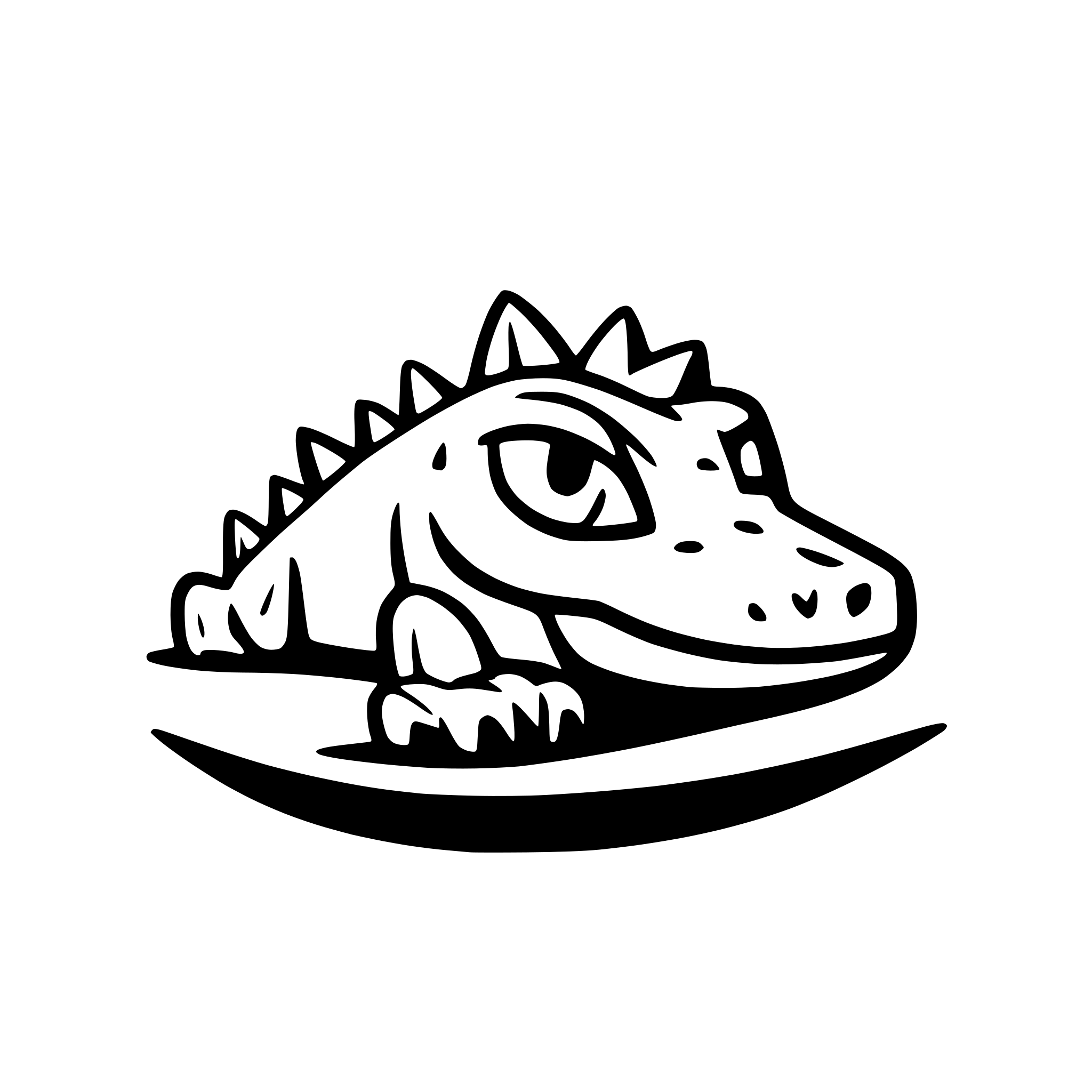 AI-generated SVG of a cartoon vector crocodile lying on the ground drawn with one line