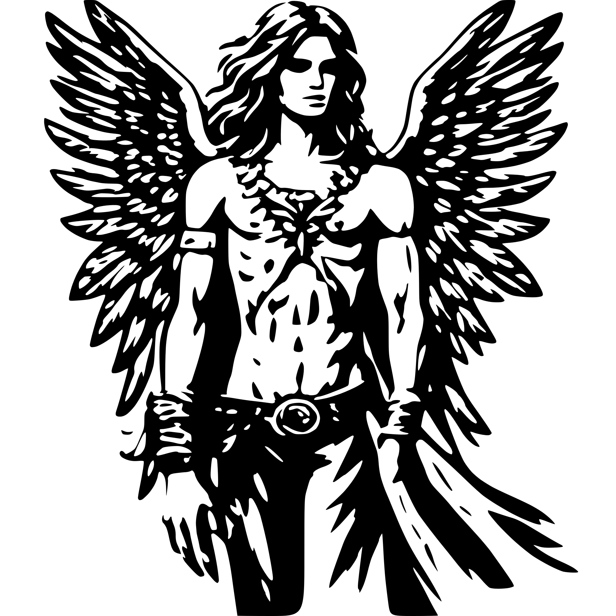 AI-generated SVG of a A male angel with long hair and outstretched wings. And sexy muscular upper body AI-generated SVG of a A male angel with long hair and outstretched wings. And sexy muscular upper body