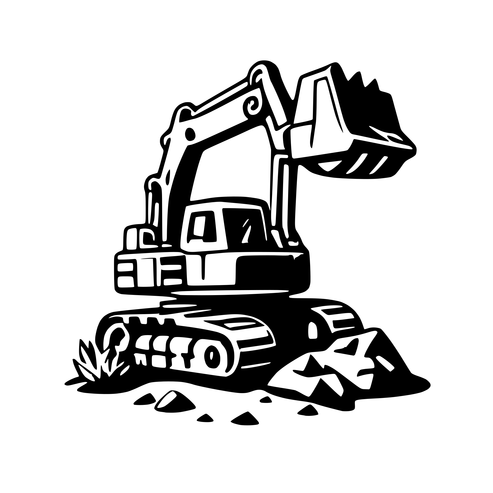 AI-generated SVG of a a large excavator digging the foundation of a house and a pile of dirt