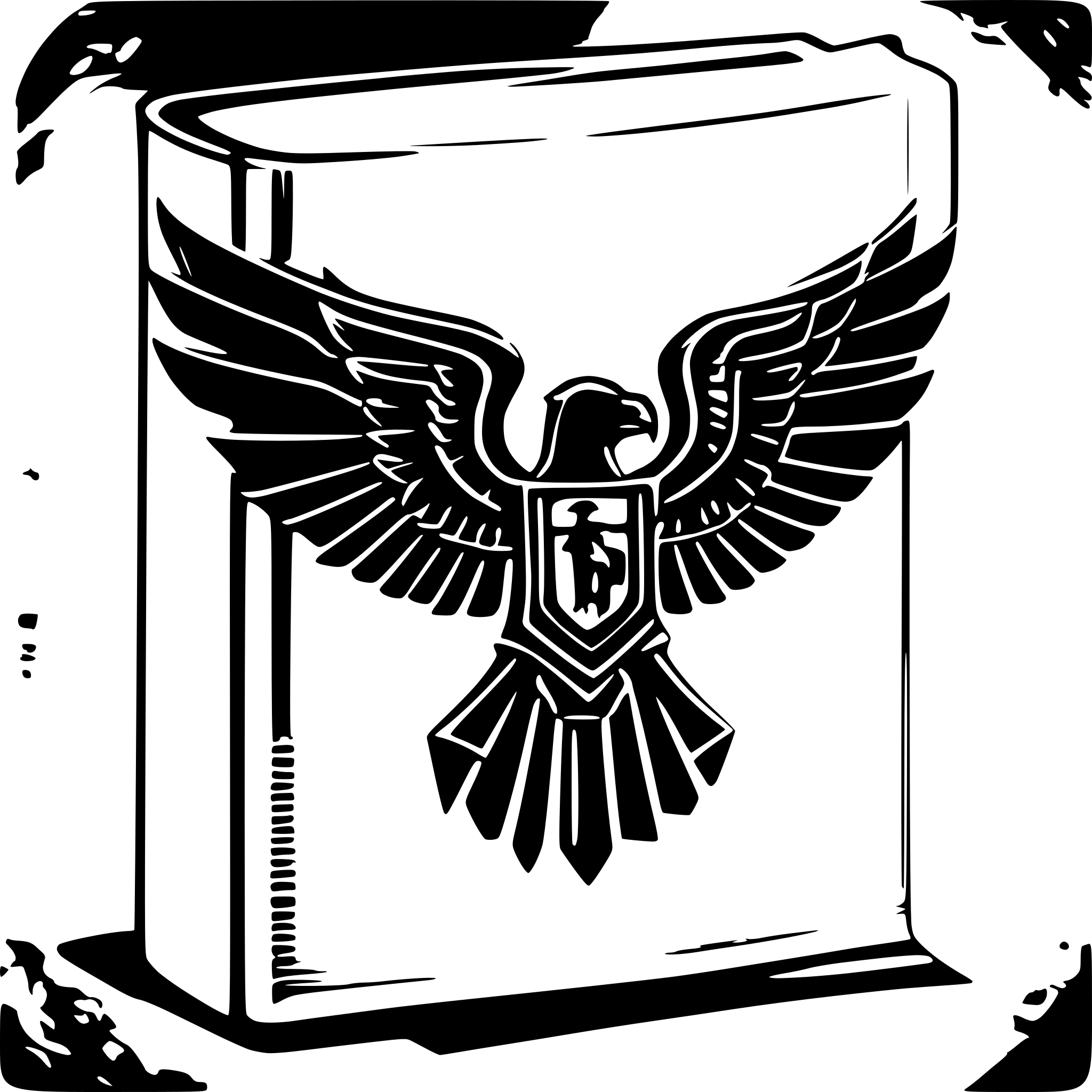 AI-generated SVG of a An adeptus astartes  aquila from warhammer 40k which is superimposed on a tome of a book.