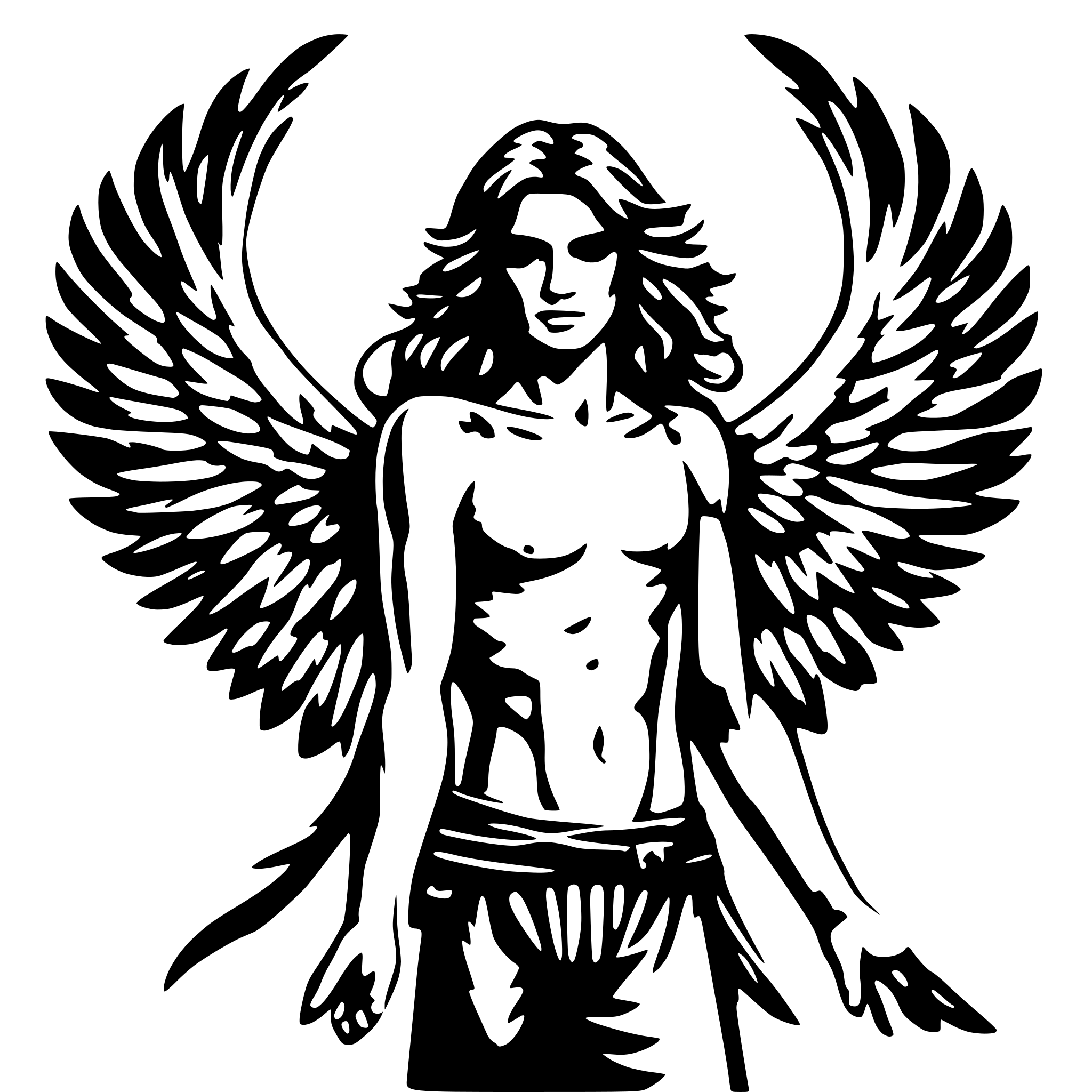 AI-generated SVG of a A male angel with long hair and outstretched wings. And sexy muscular upper body AI-generated SVG of a A male angel with long hair and outstretched wings. And sexy muscular upper body