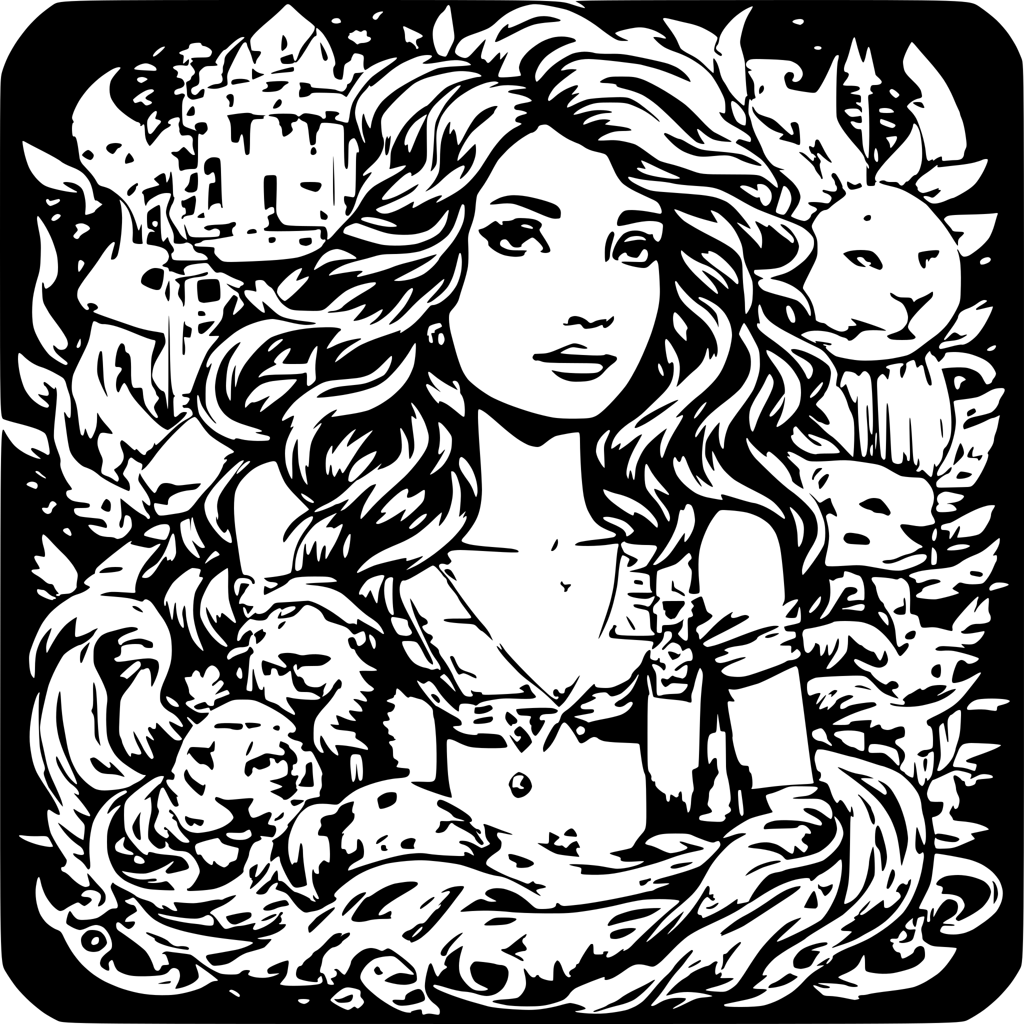 AI-generated SVG of a a cross between a mermaid and a lion holding a party