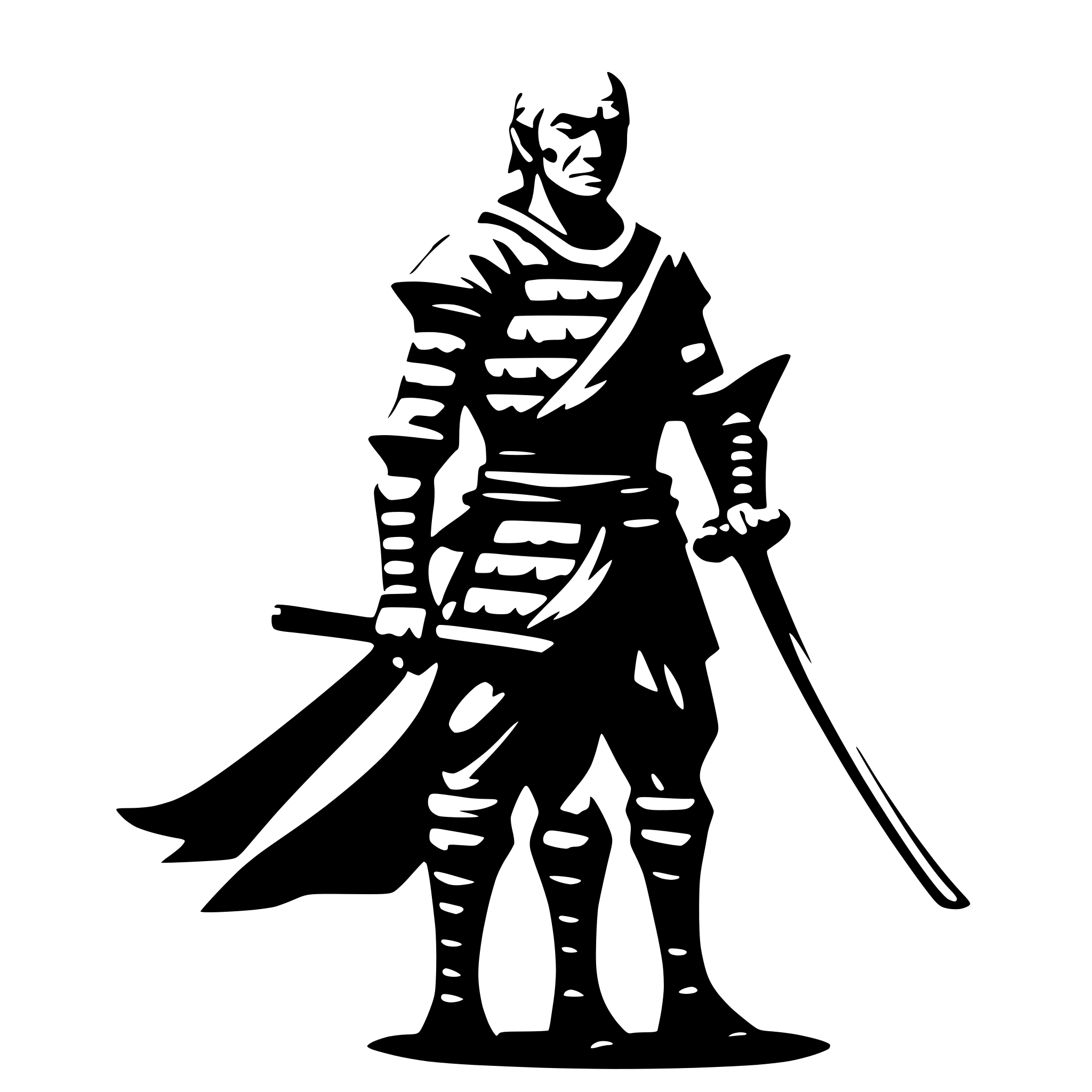 AI-generated SVG of a old samurai, side view, nostalgic