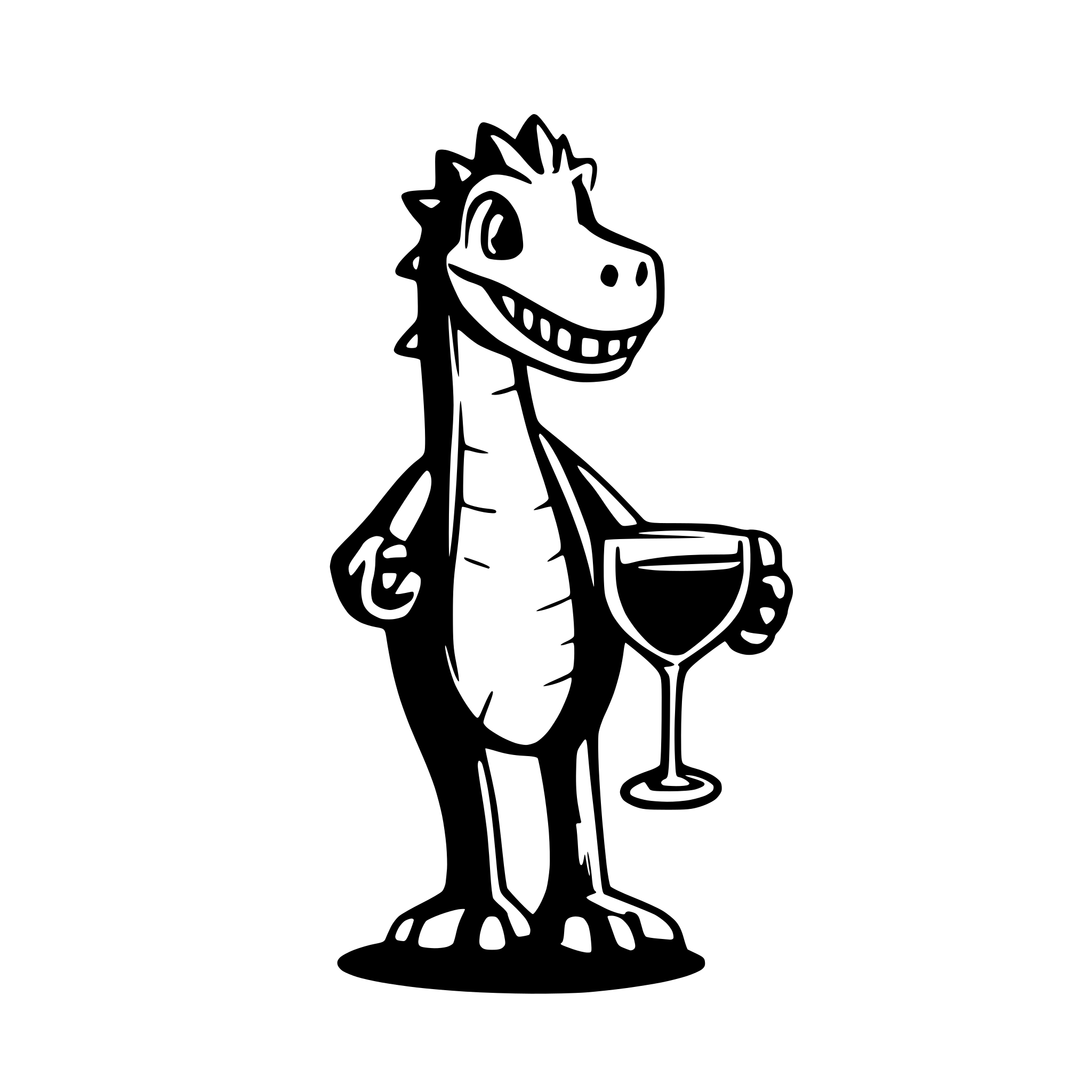 AI-generated SVG of a dinosaur with a glss of wine in the hand