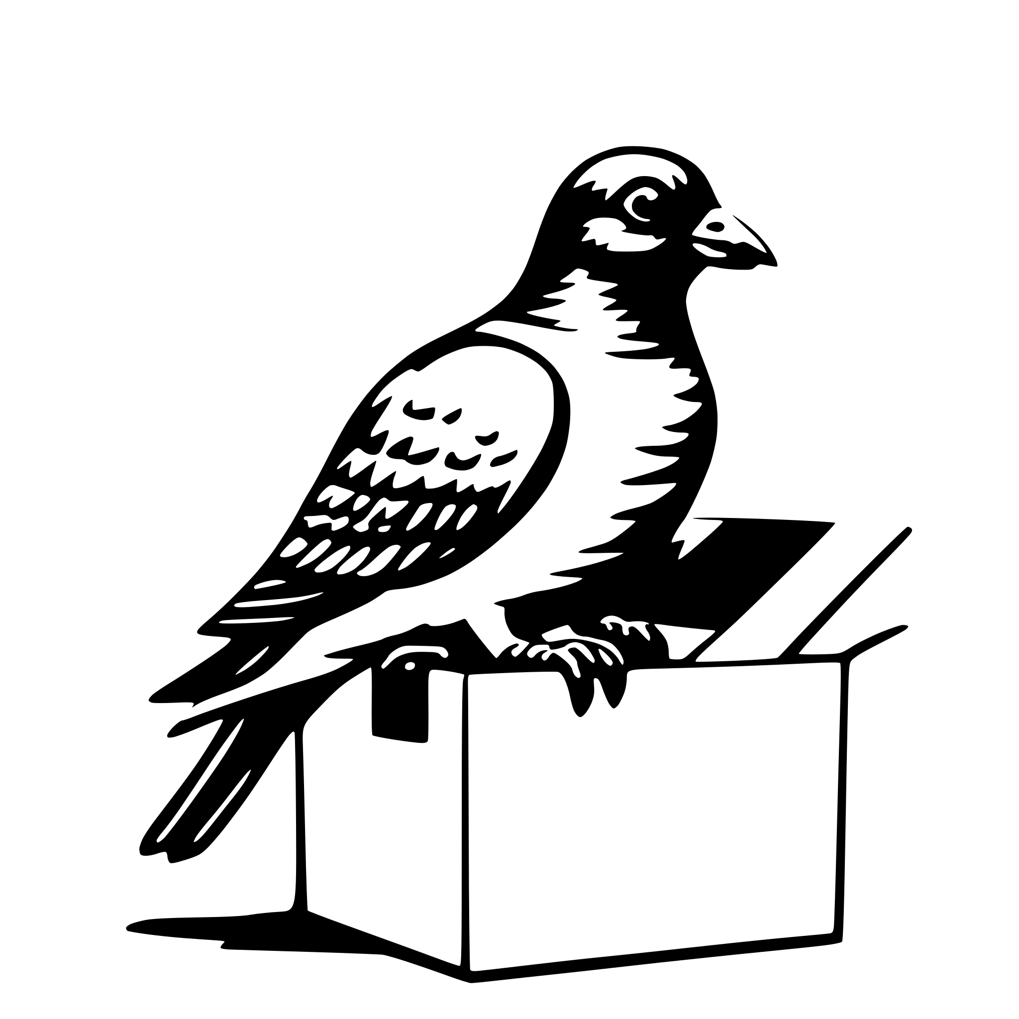 AI-generated SVG of 'smart pigeon with a package'