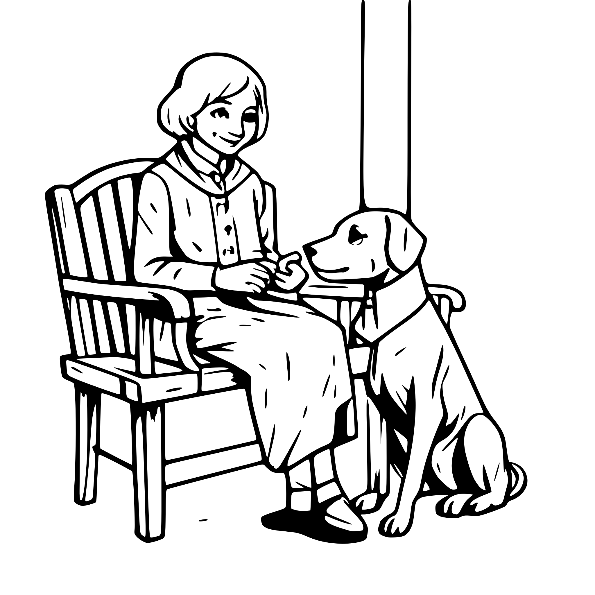 AI-generated SVG of a An old lady seated on a bench with a dog next to her