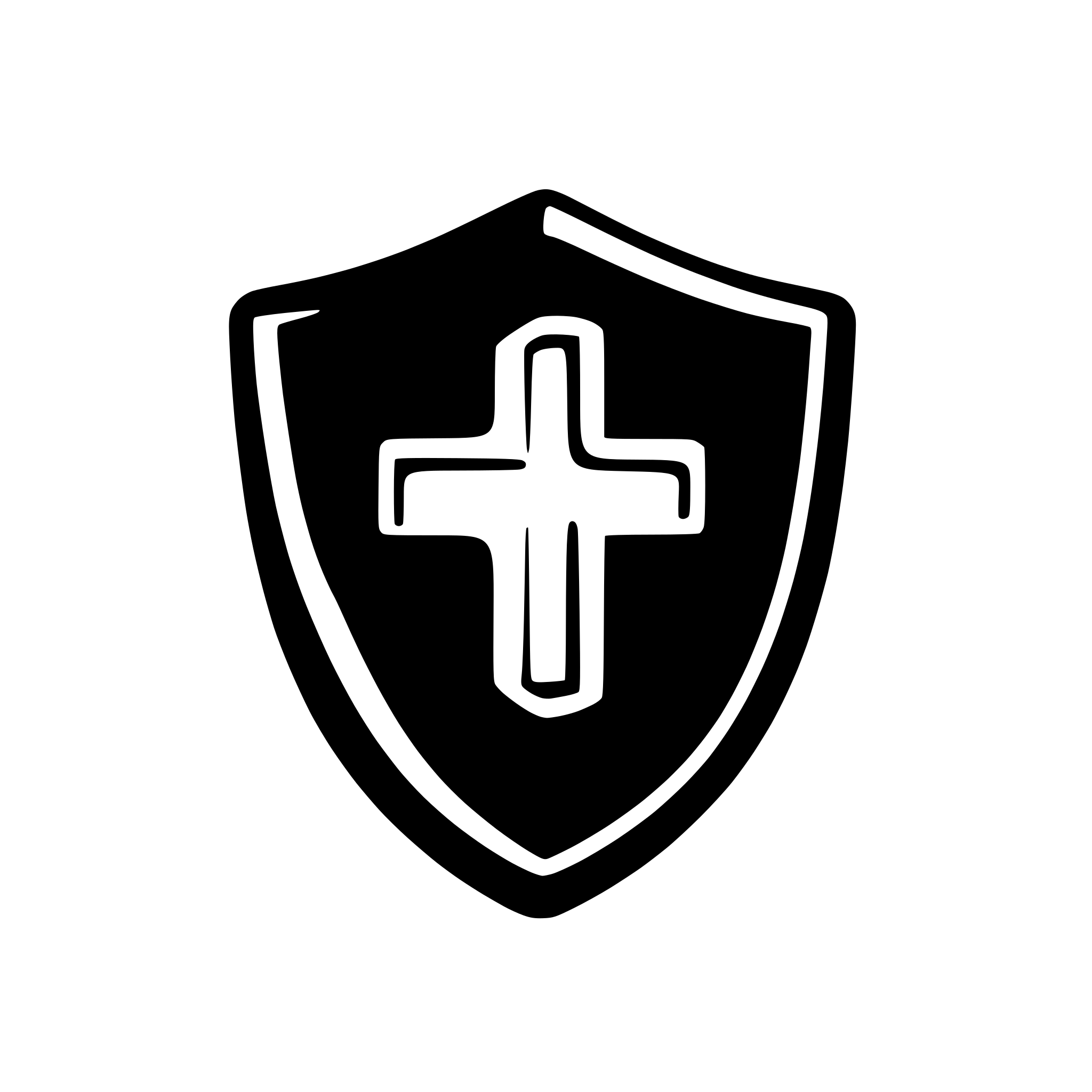 AI-generated SVG of 'Black shield with white cross'