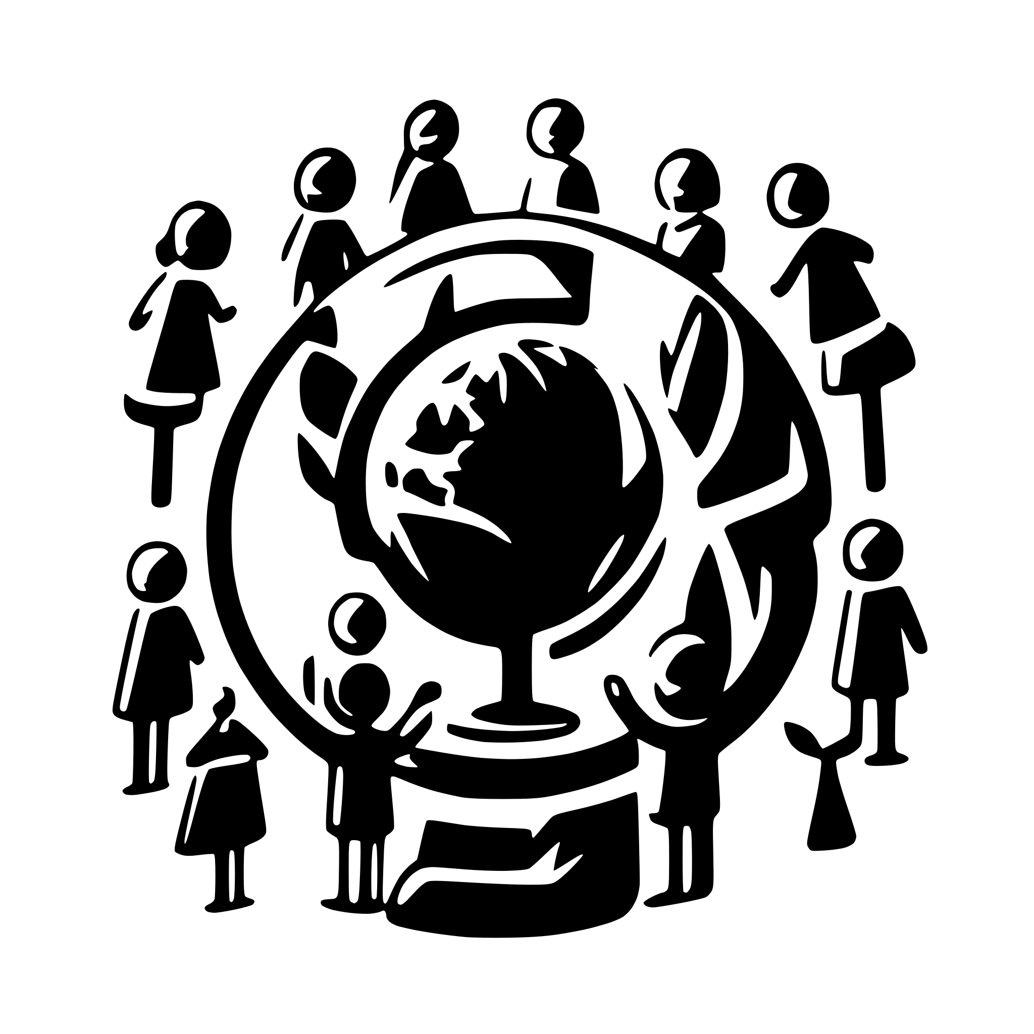 AI-generated SVG of 'Next Generation of internet, project logo, 5 people are standing hand in hand around the world'