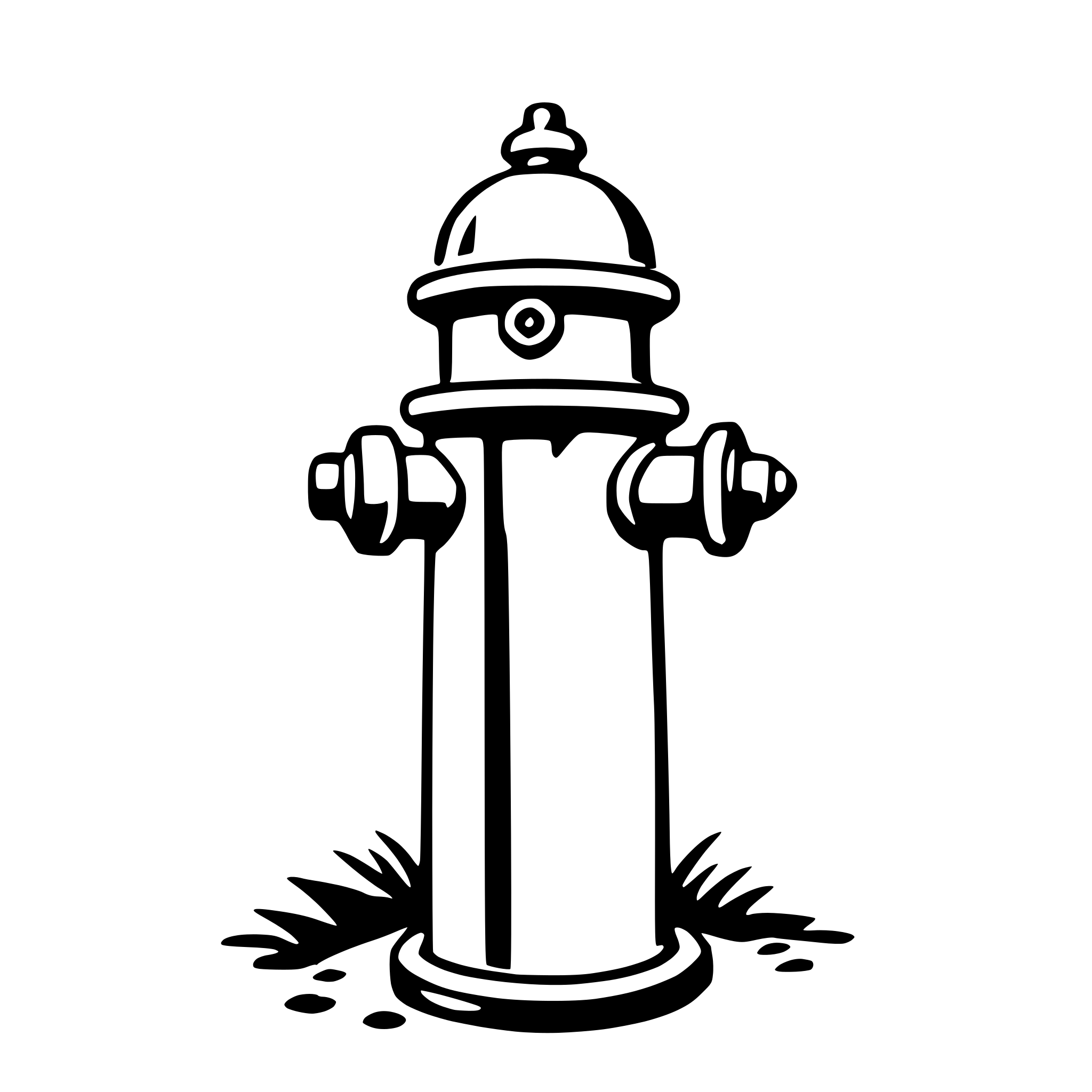 The SVG shows a simple line drawing of a fire hydrant. The hydrant has a cylindrical body with a flared top and a narrower base, typical of a fire hydrant design. It has two nozzles or outlets, one on each side of the cylinder, which are the openings for attaching hoses. The hydrant is depicted in a stylized manner with minimal detail, using solid lines and no shading or color information. There is no interaction between the hydrant and any other objects, as it is the sole focus of the SVG. 