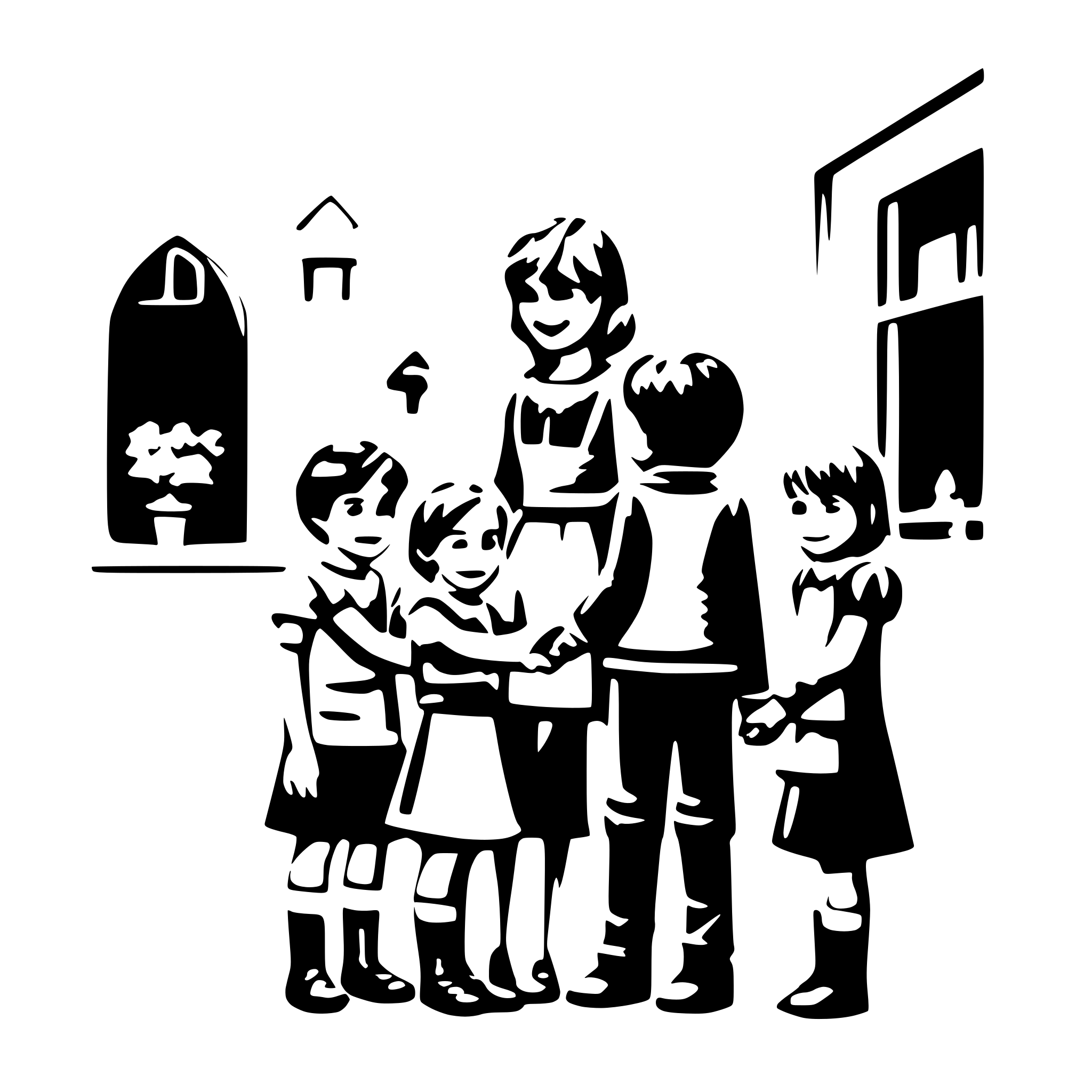 AI-generated SVG of a educator says goodbye to 8 children in the kindergarden