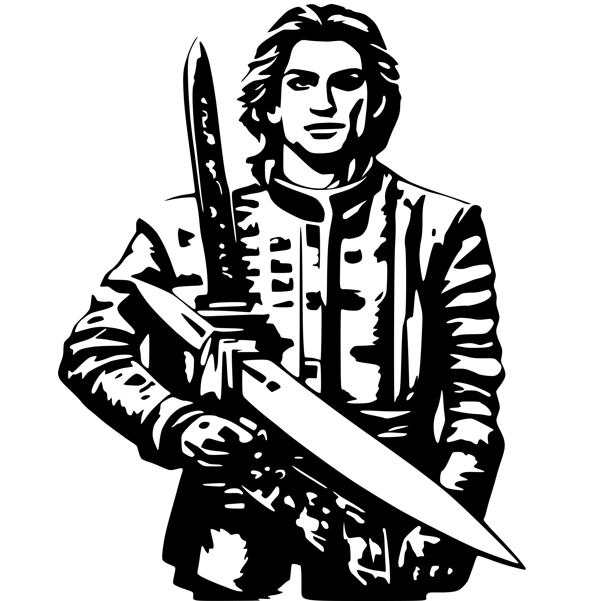 AI-generated SVG of 'man wielding two butcher knives'
