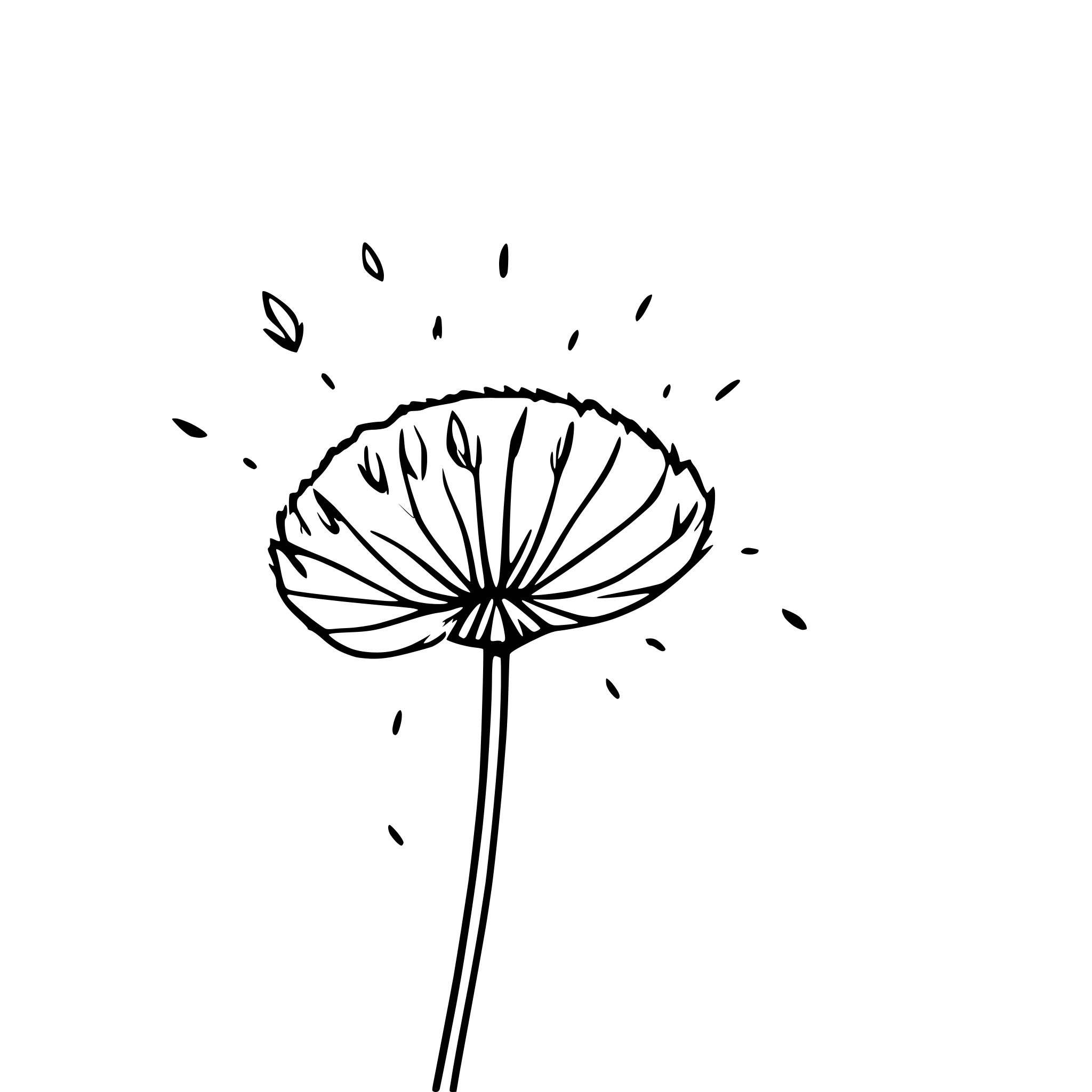 AI-generated SVG of 'dandelion seeds blowing away'