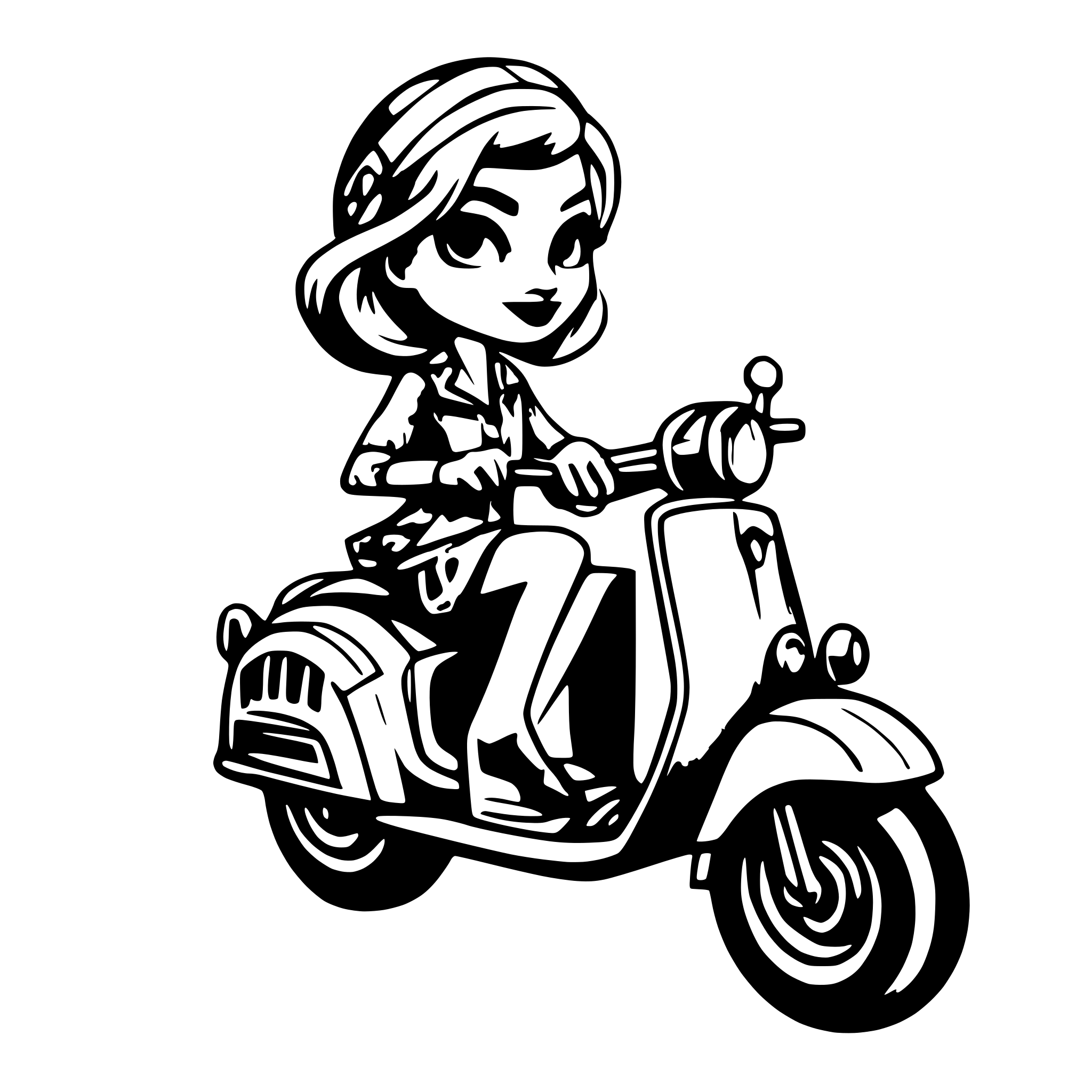AI-generated SVG of a Woman on a vespa Rockabilly