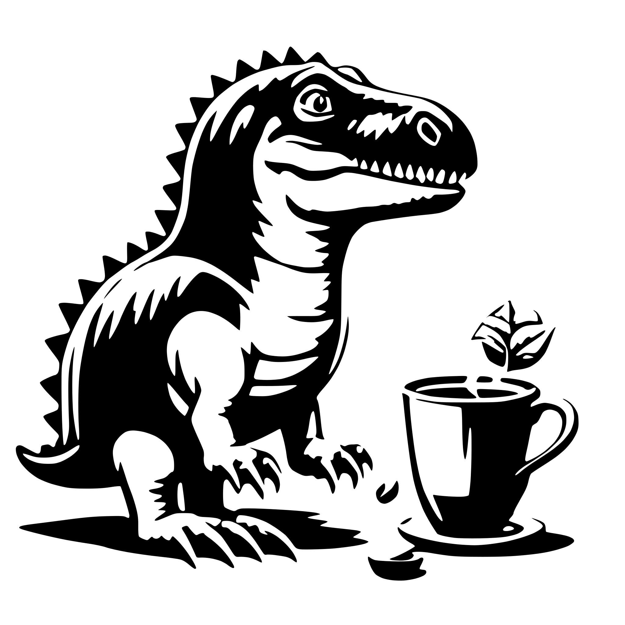 AI-generated SVG of a Dinosaur with a cup of tea in the hand