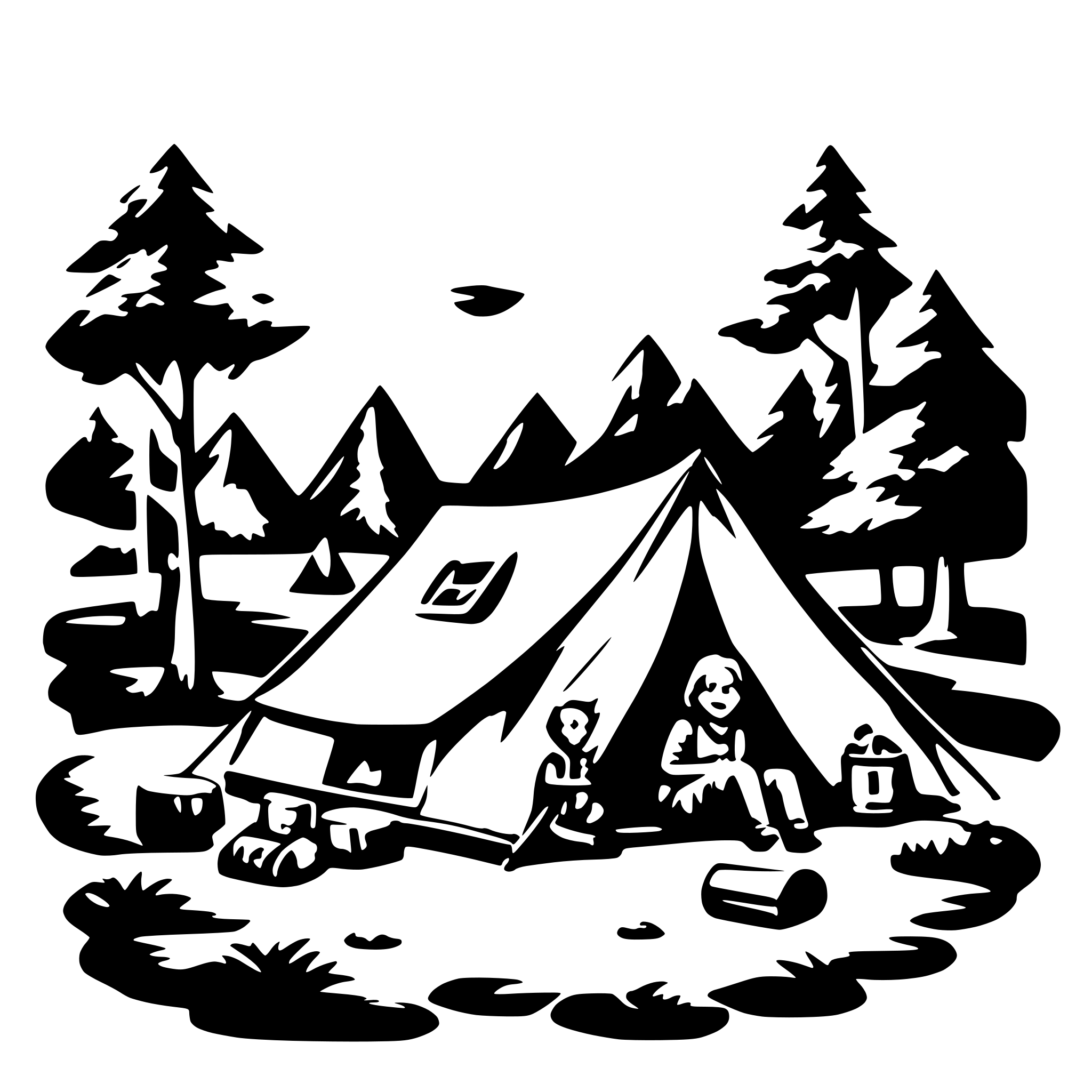 AI-generated SVG of 'camping in a happy tent'