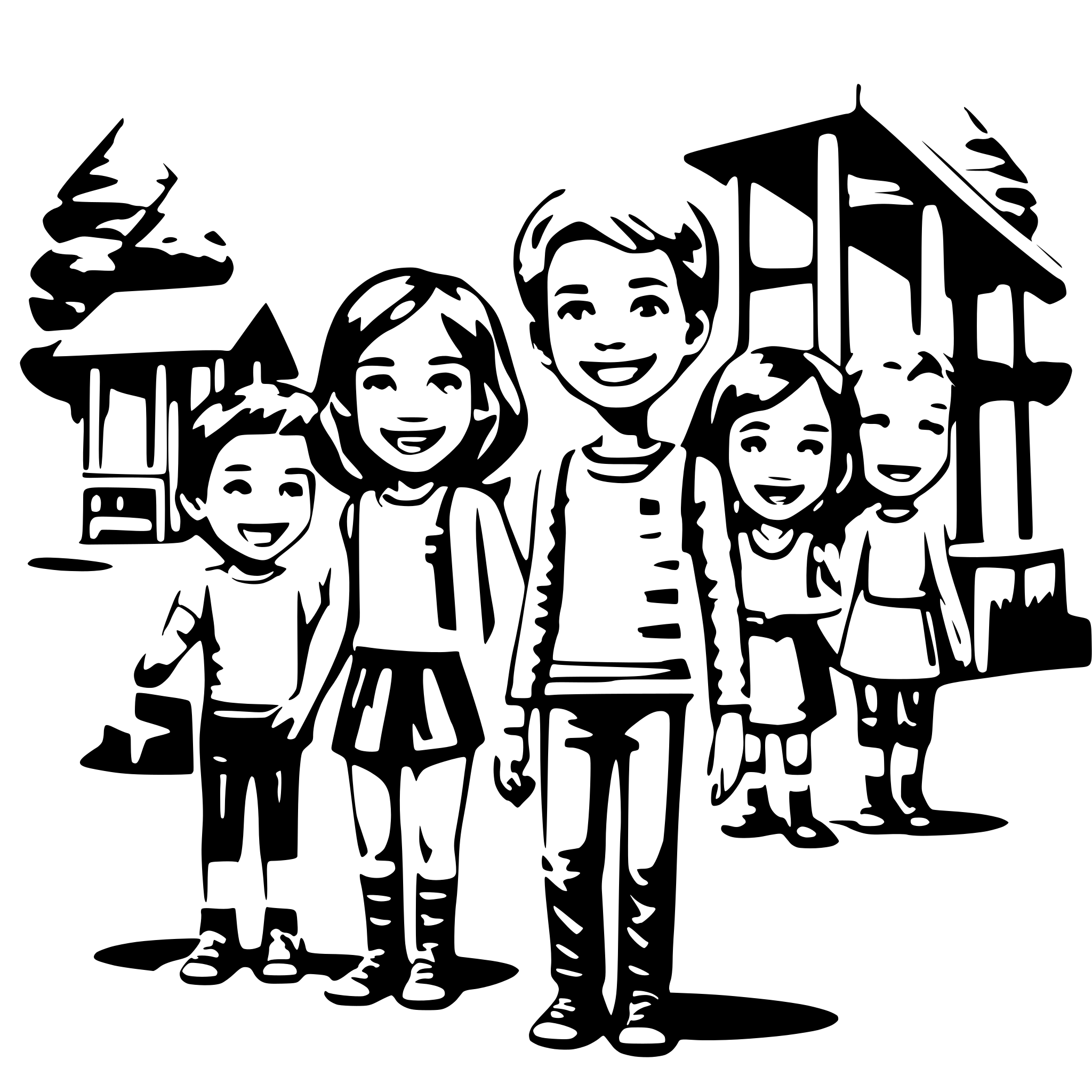 AI-generated SVG of a many children with smiling face paying on the playground