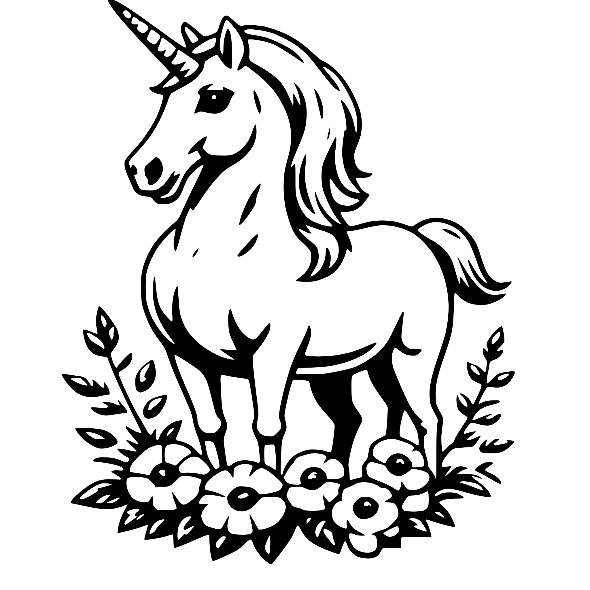 AI-generated SVG of a unicorn with flowers