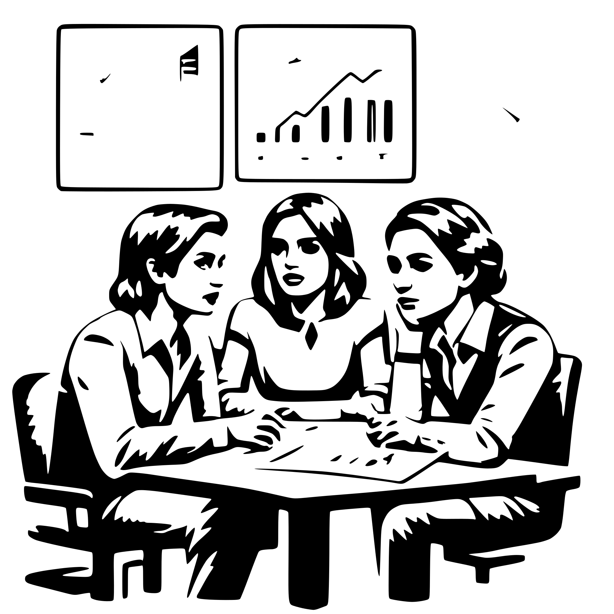 AI-generated SVG of 'A small startup team sitting at a table, looking stressed, with charts showing declining sales.'