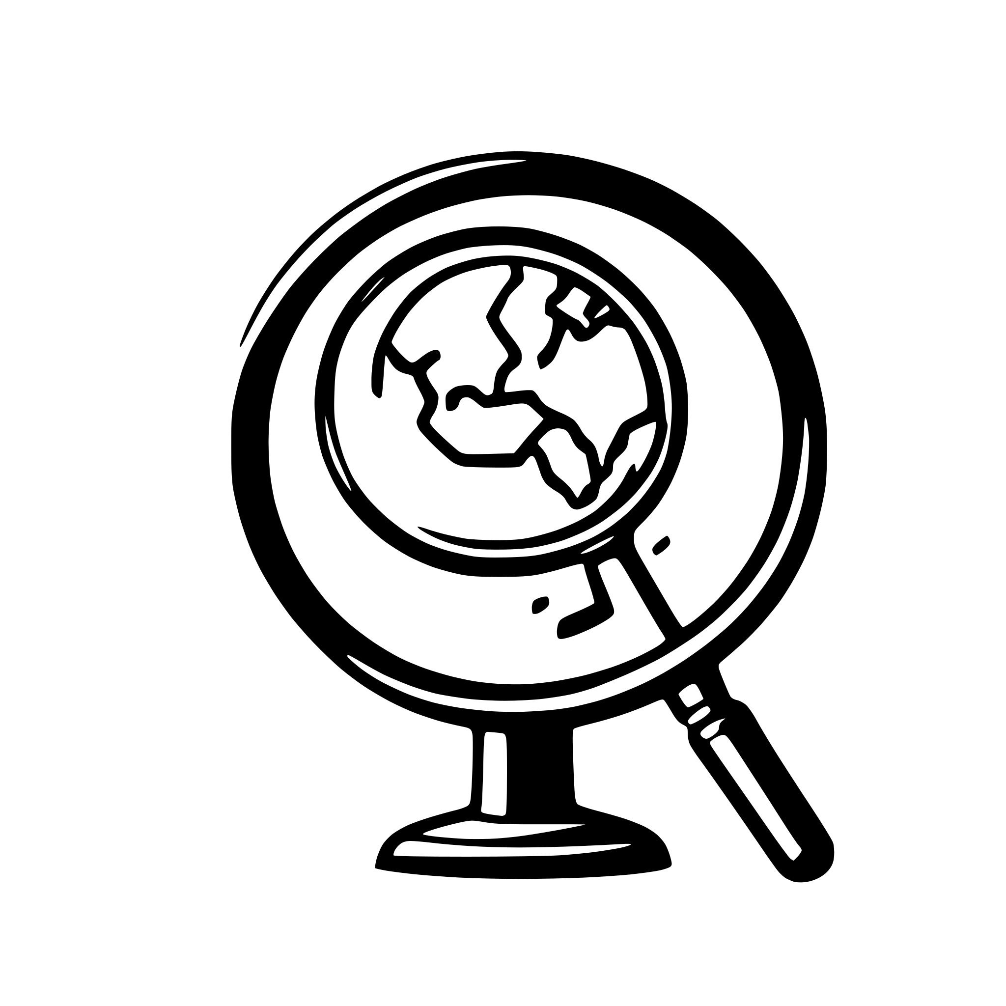 AI-generated SVG of a a map of the world displayed on a small monitor screen icon with a magnifying glass on top