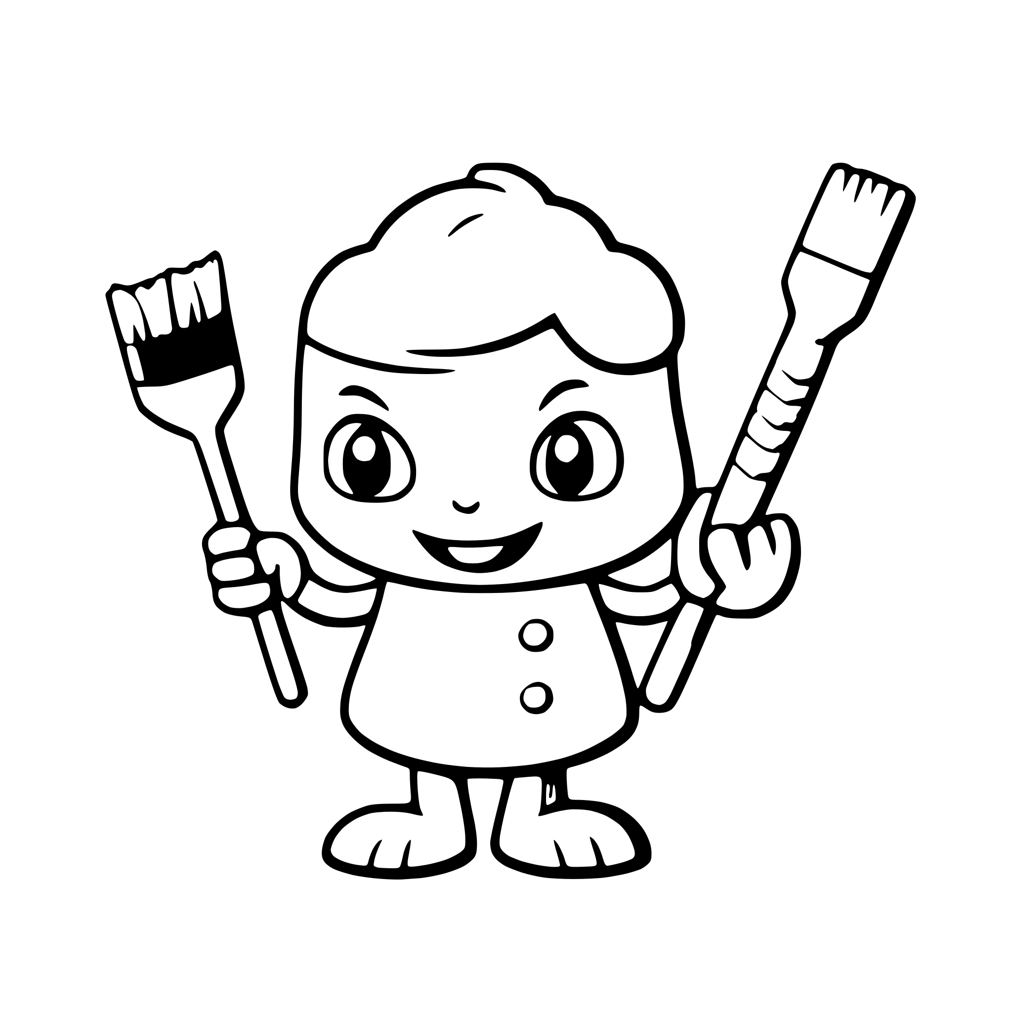 AI-generated SVG of a a smiling octopus holding paintbrushes