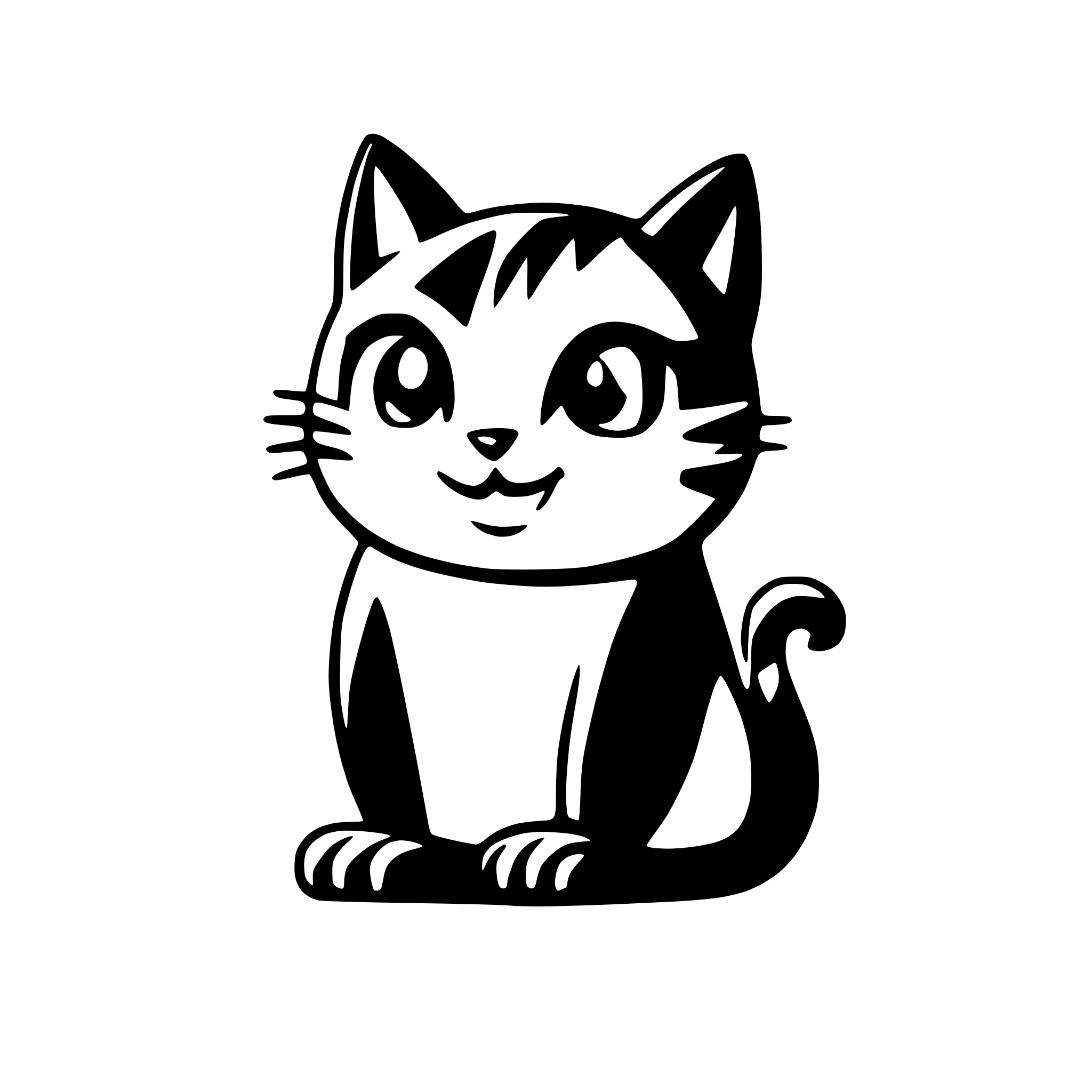 AI-generated SVG of a front facing silluete of a sitting cat with rounded body parts for simplicity
