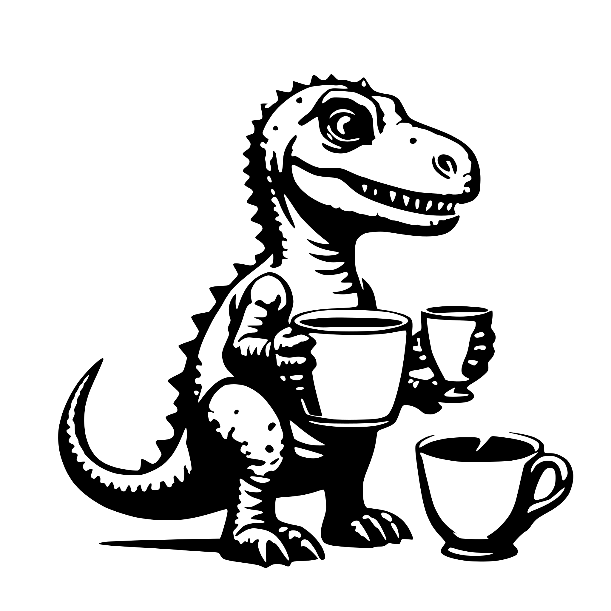 AI-generated SVG of 'Dinosaur with a cup of tea in the hand'