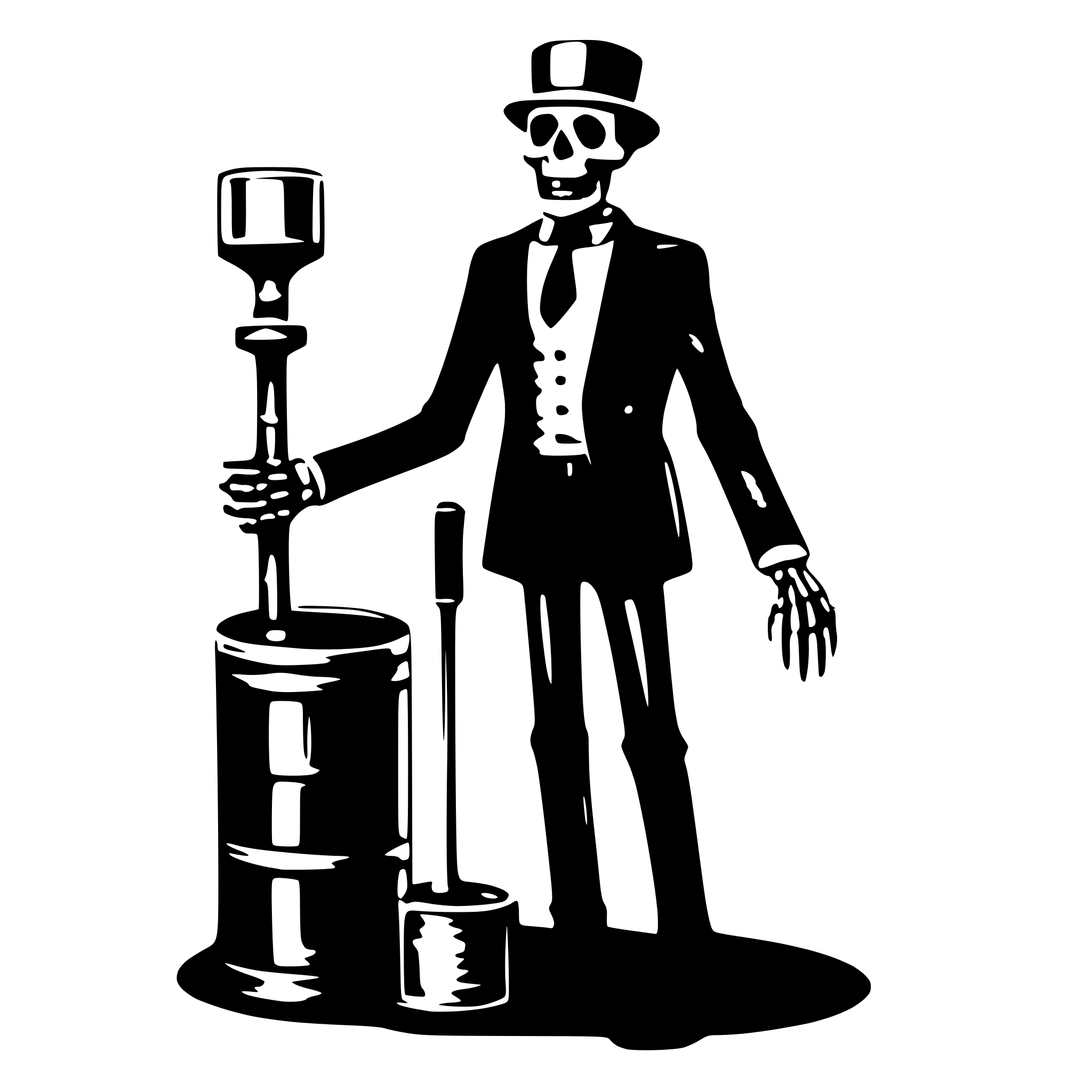 AI-generated SVG of a a skeleton with a cylinder and a mens suit AI-generated SVG of a a skeleton with a cylinder and a mens suit