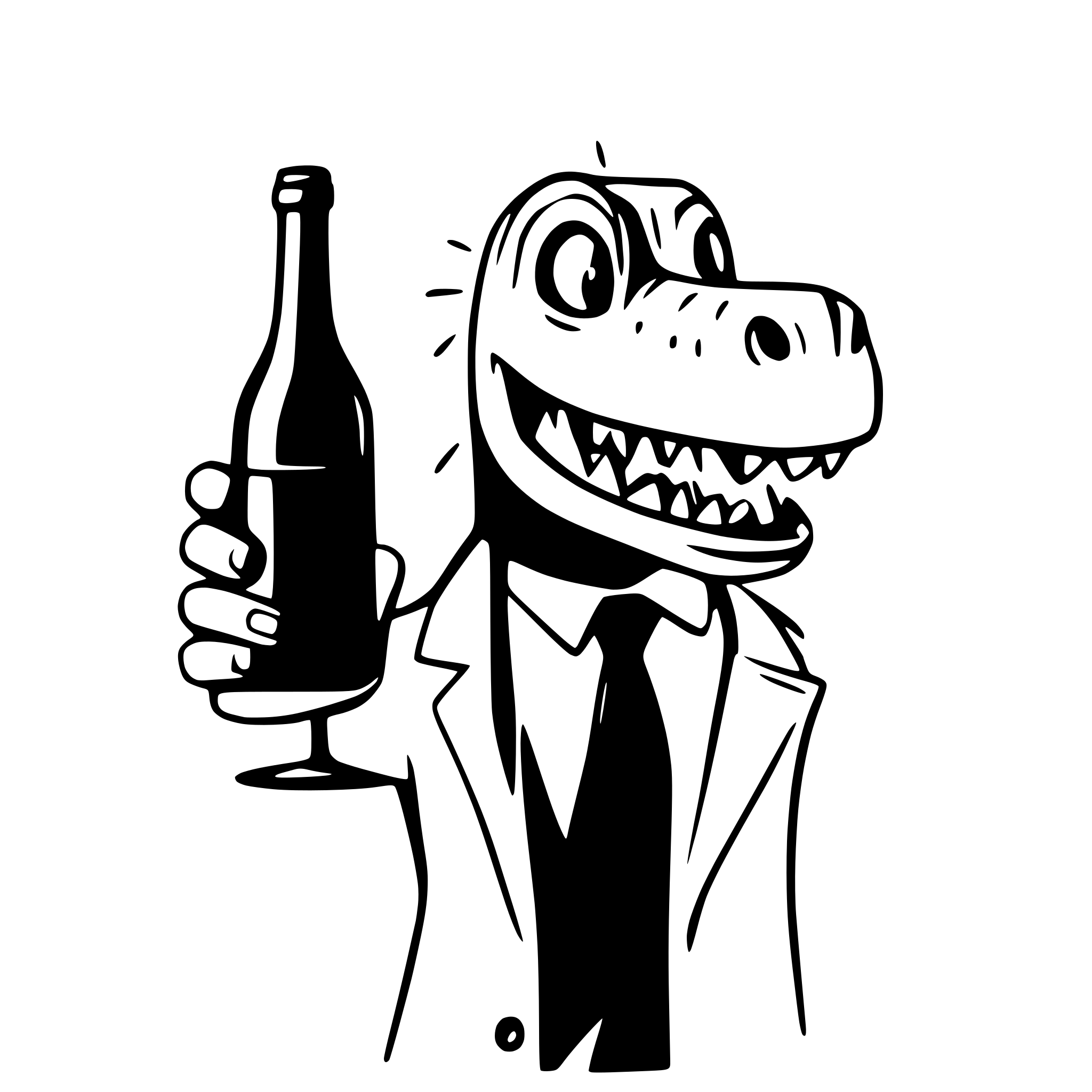 AI-generated SVG of a dinosaur with a glss of wine in the hand