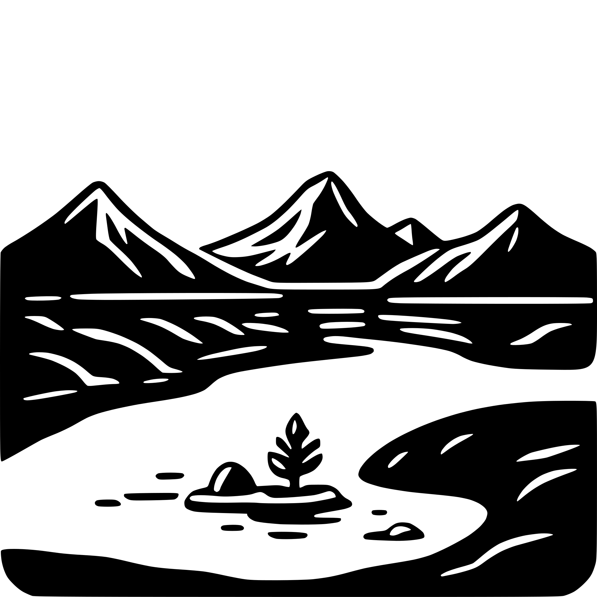 AI-generated SVG of a Mountain river landscape Sun in background