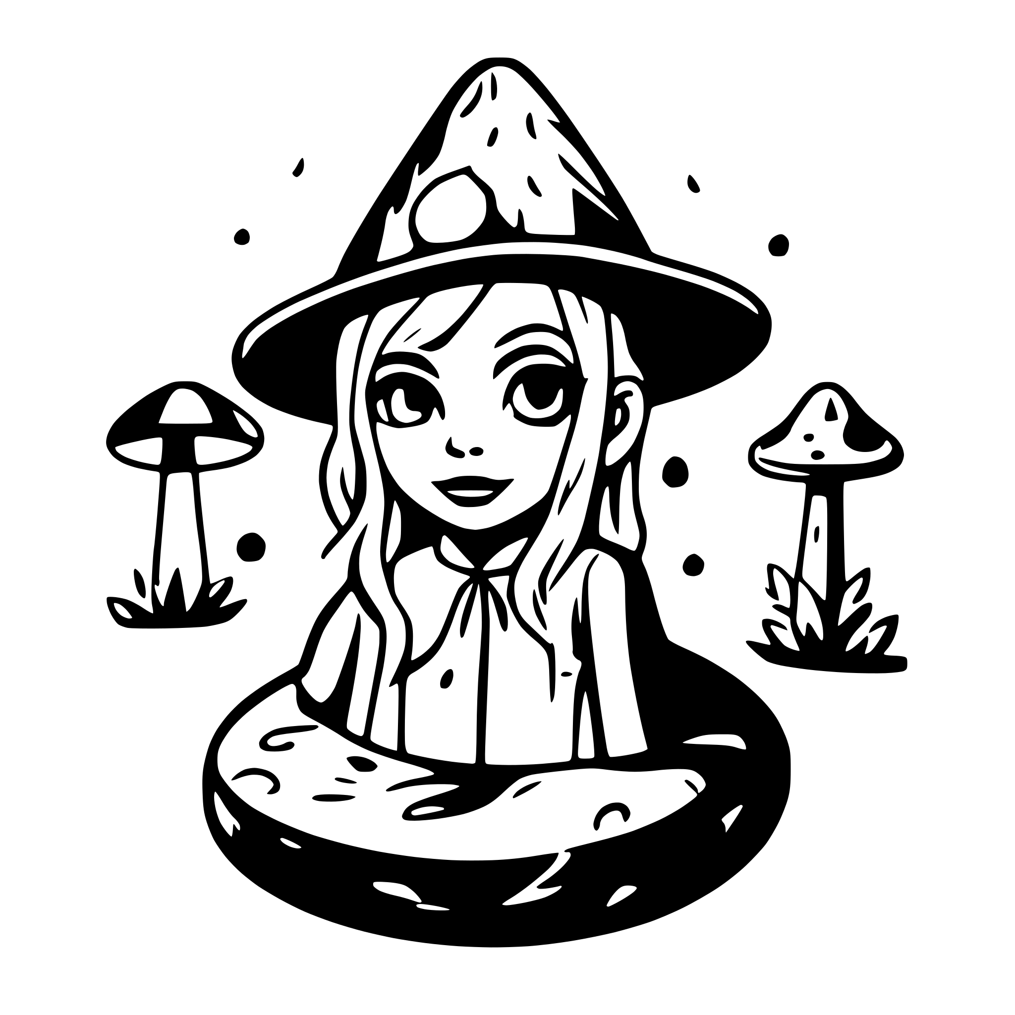AI-generated SVG of a Aliens sitting on mushrooms in a psychedelic forest and wizard