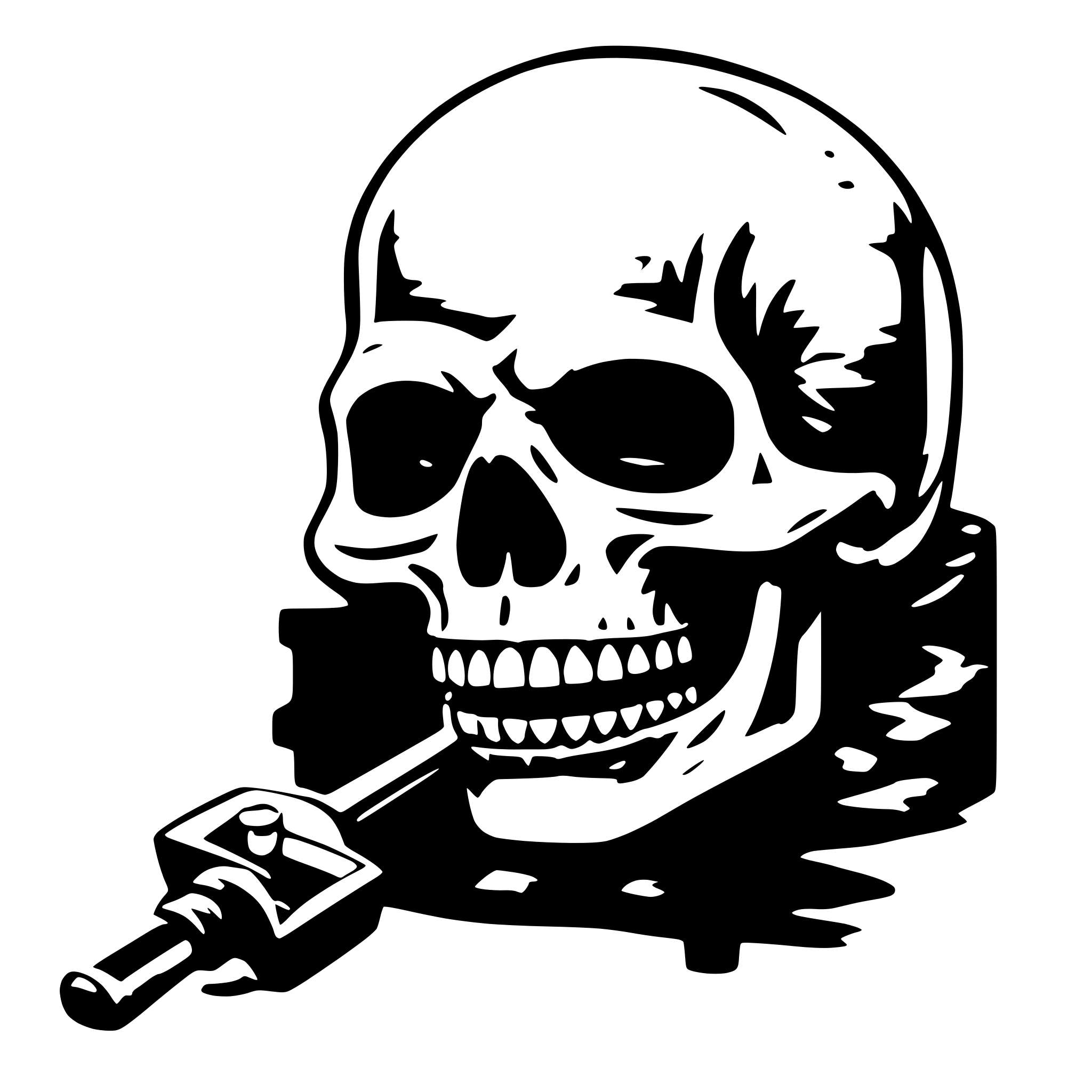 AI-generated SVG of 'skull biting a welding rod'