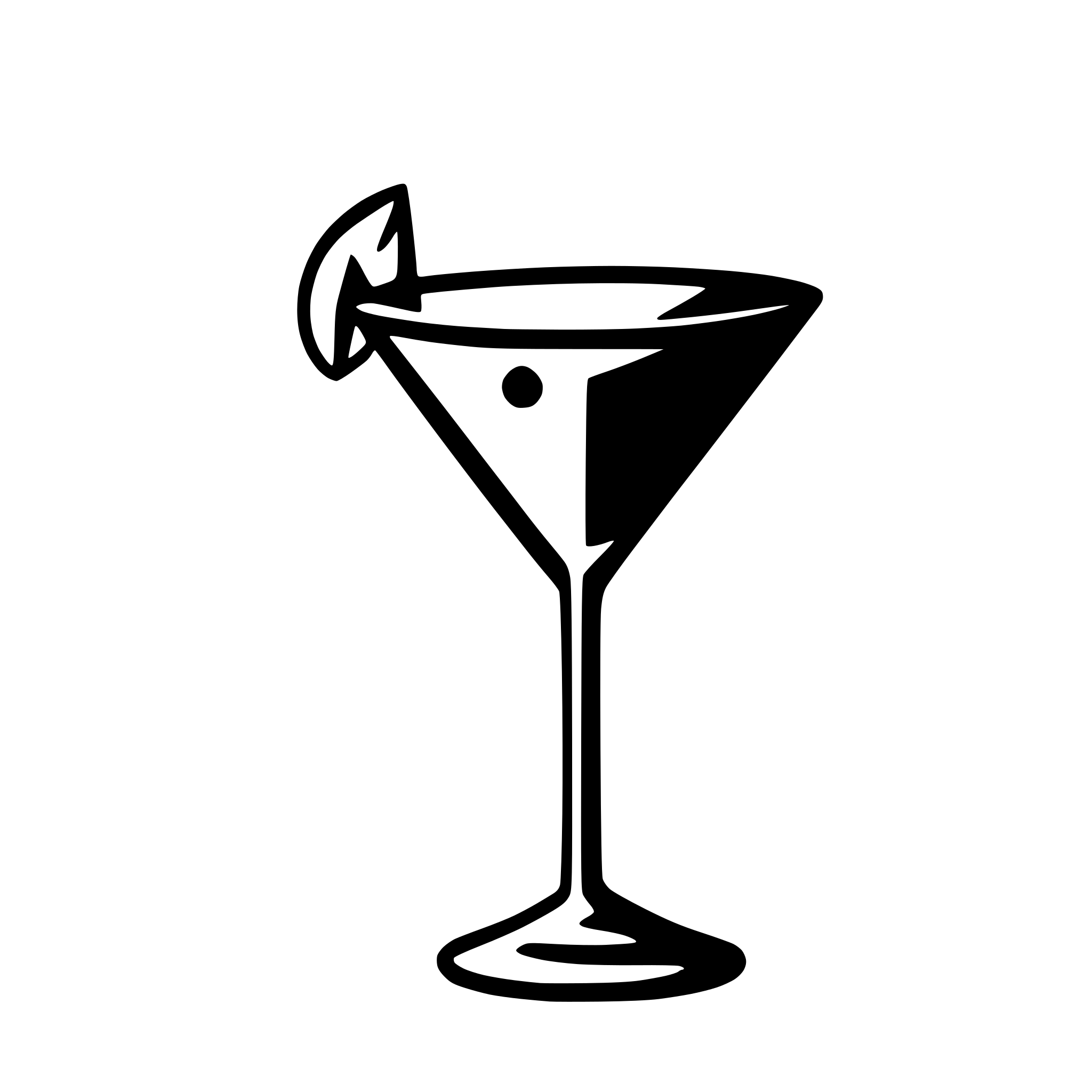 AI-generated SVG of a A minimalist black silhouette of a martini glass with a thin stem and wide triangular bowl, filled with liquid. A cocktail pick with an olive is placed diagonally inside the glass. The design is clean, modern, and elegant, resembling an icon or vector graphic