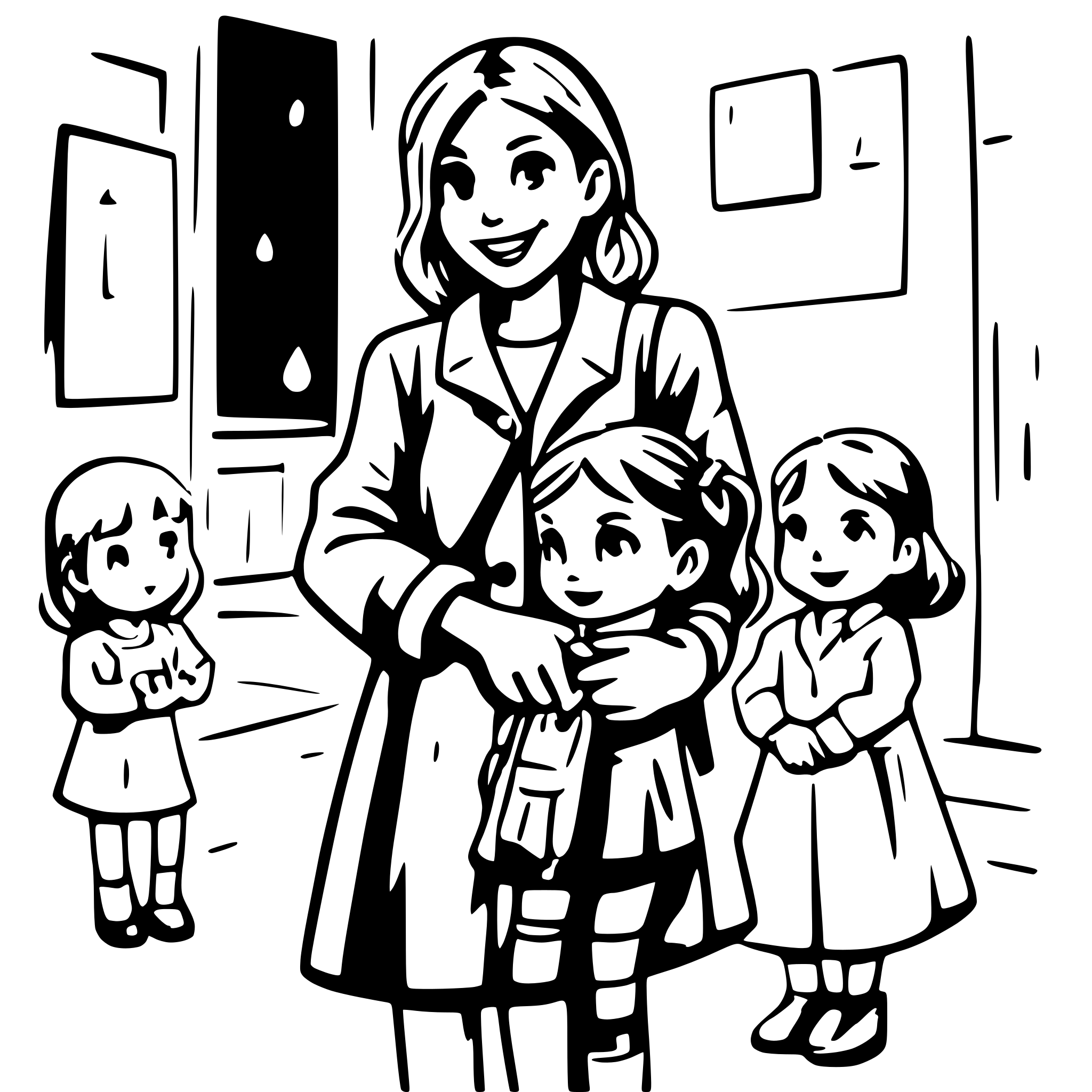 AI-generated SVG of a educator says goodbye to 8 children in the kindergarden