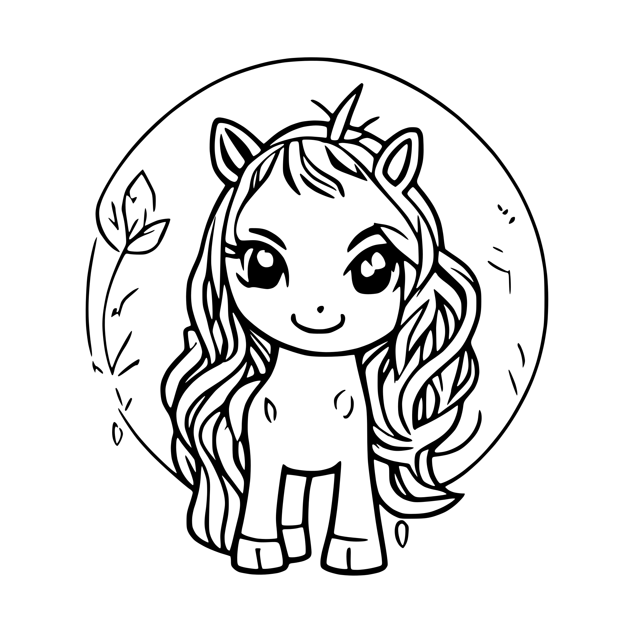 AI-generated SVG of a cute full body unicorn with flowing hair and wings smiling