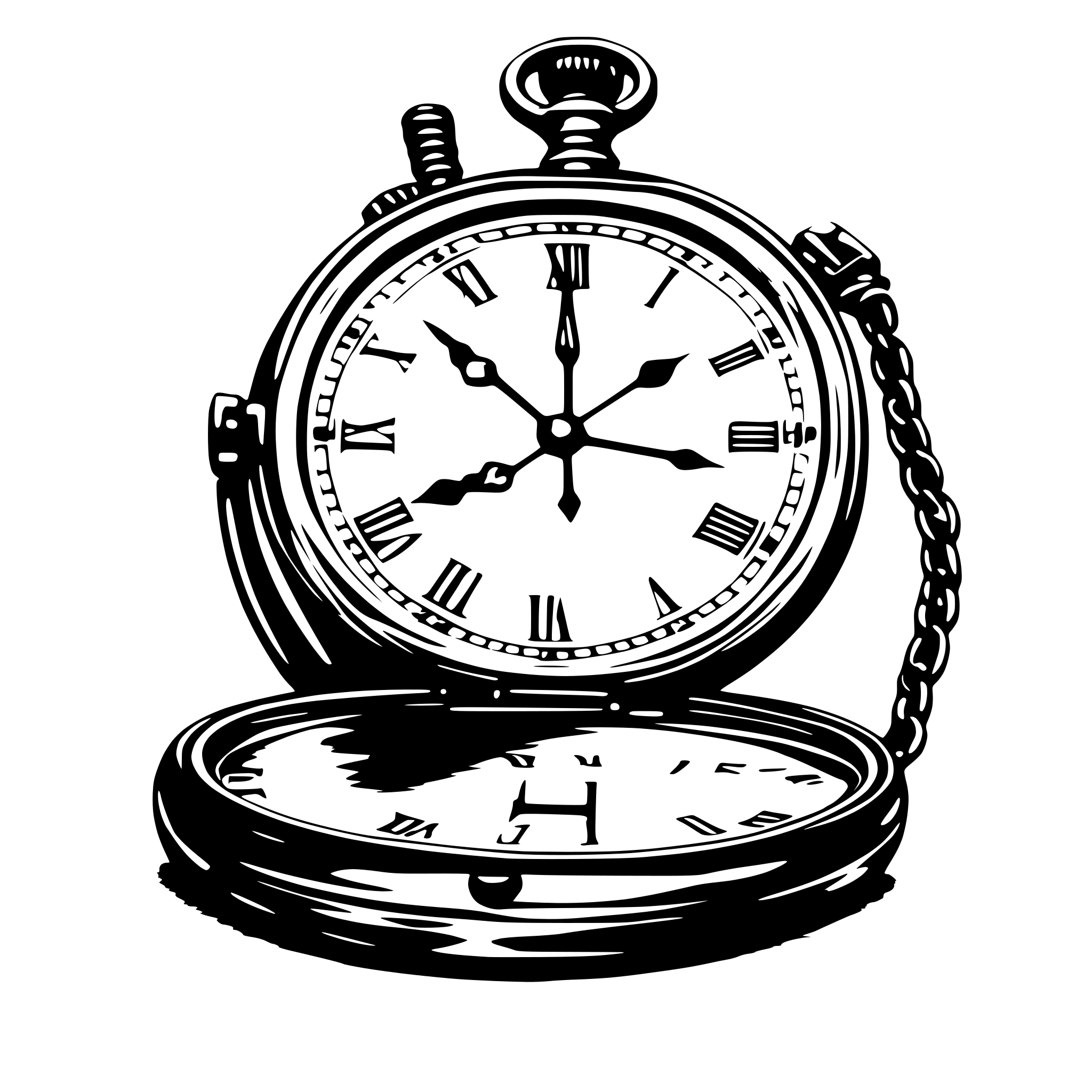AI-generated SVG of a A detailed SVG depiction of a classic pocket watch. The watch is shown with its lid open, revealing Roman numerals on the clock face and ornate clock hands. There’s a small chain attached to the watch, resting in a looped pattern. The design is minimalistic yet elegant. AI-generated SVG of a A detailed SVG depiction of a classic pocket watch. The watch is shown with its lid open, revealing Roman numerals on the clock face and ornate clock hands. There’s a small chain attached to the watch, resting in a looped pattern. The design is minimalistic yet elegant.