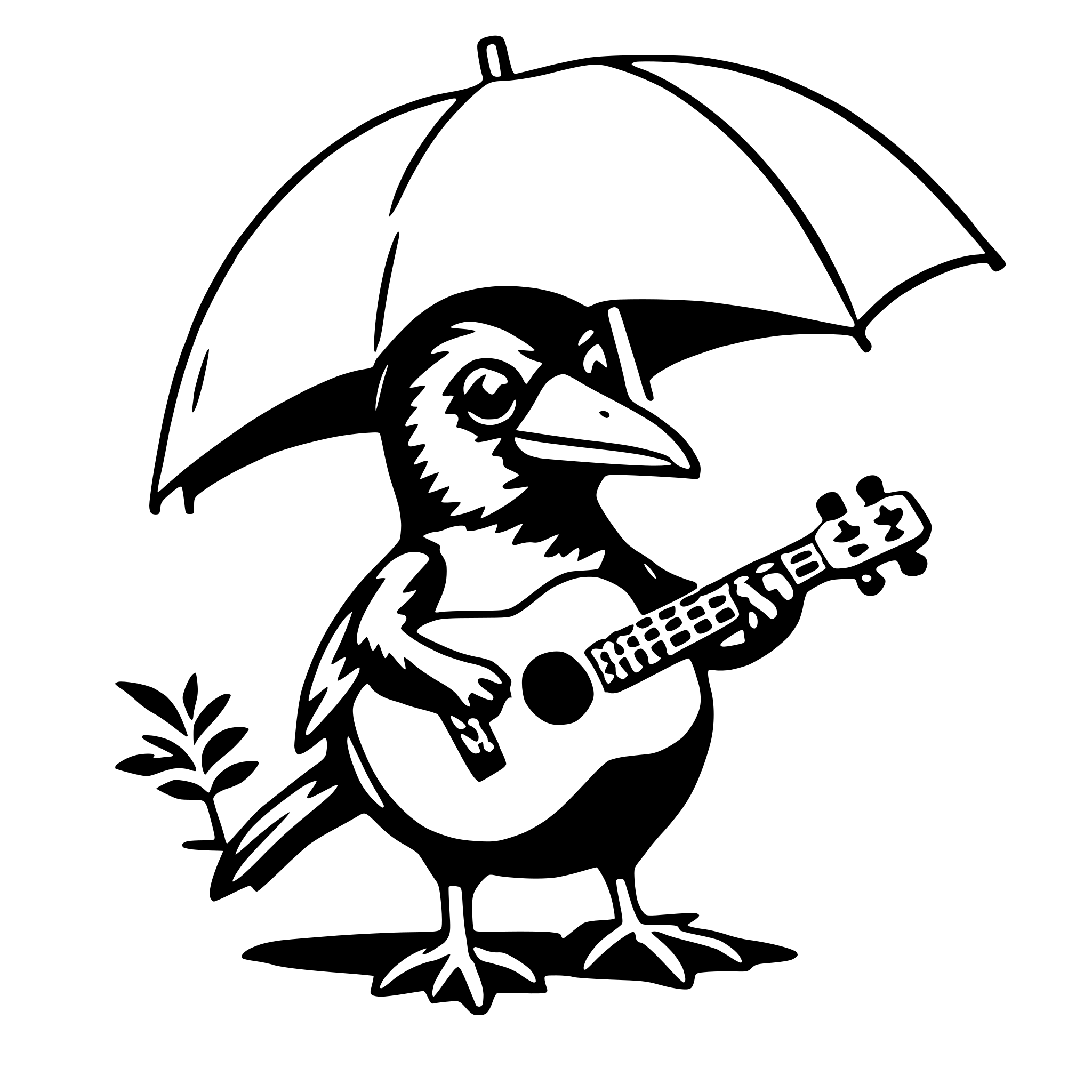 AI-generated SVG of a umbrella bird with ukulele