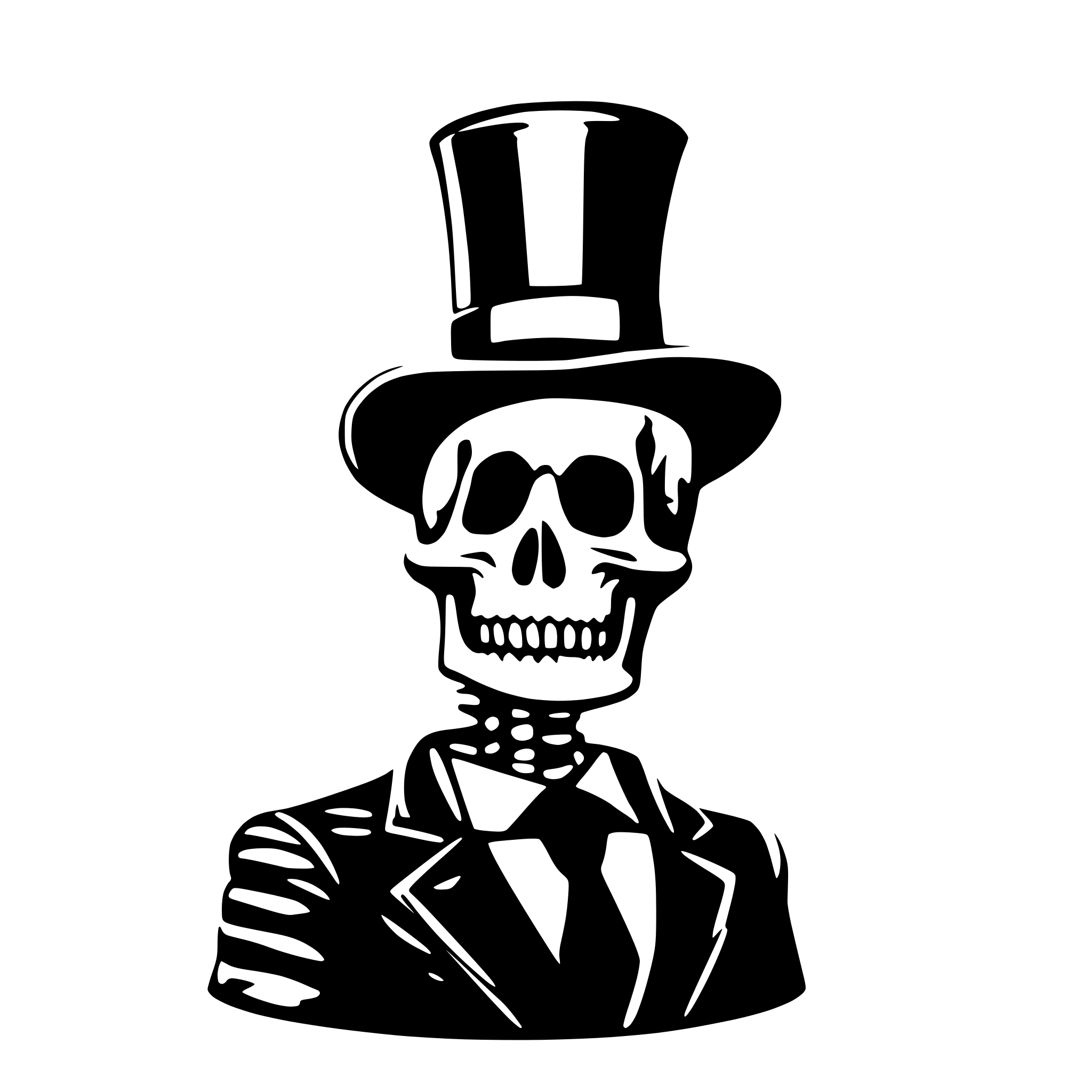 AI-generated SVG of a a skeleton with hat cylinder and a suits