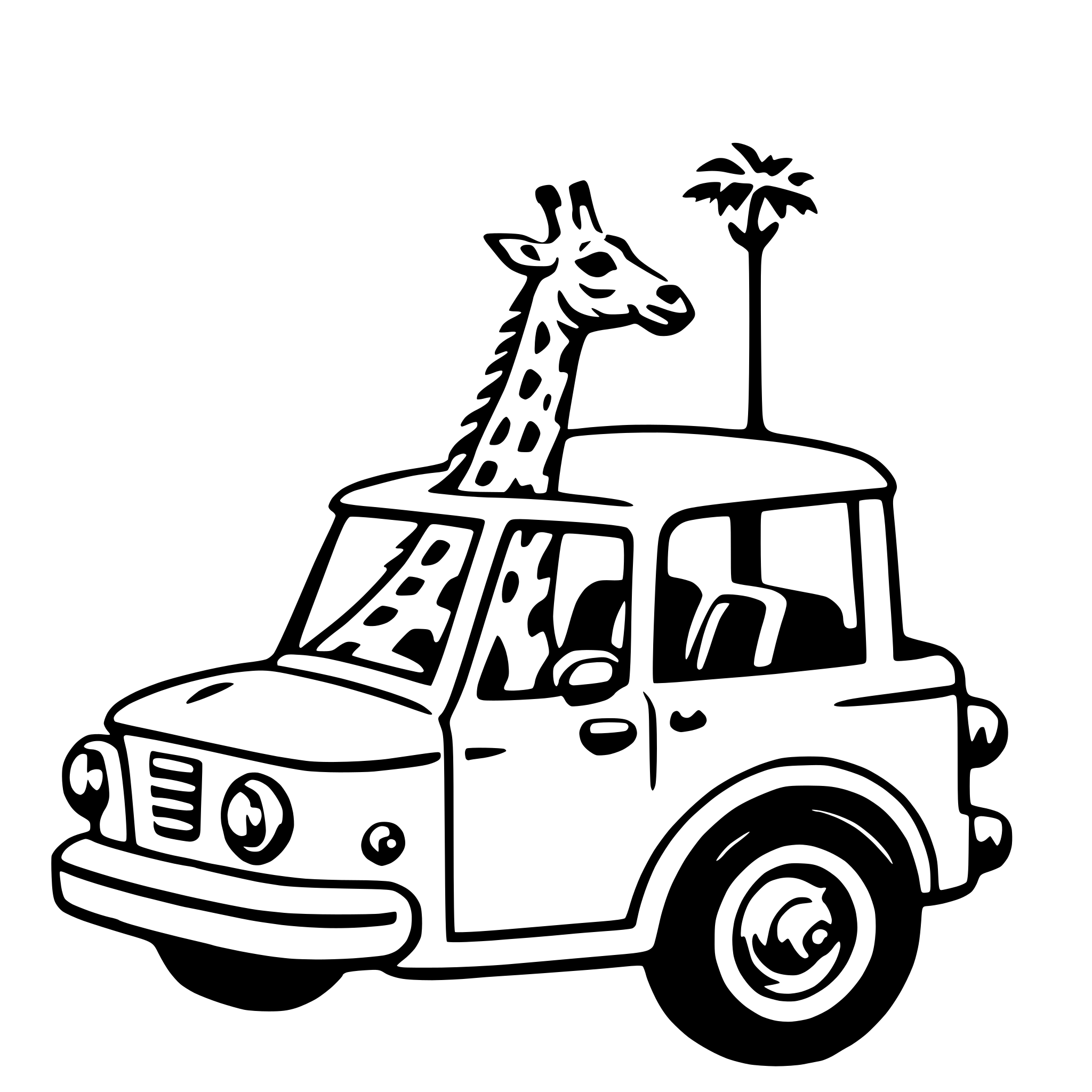 AI-generated SVG of a giraffe in car