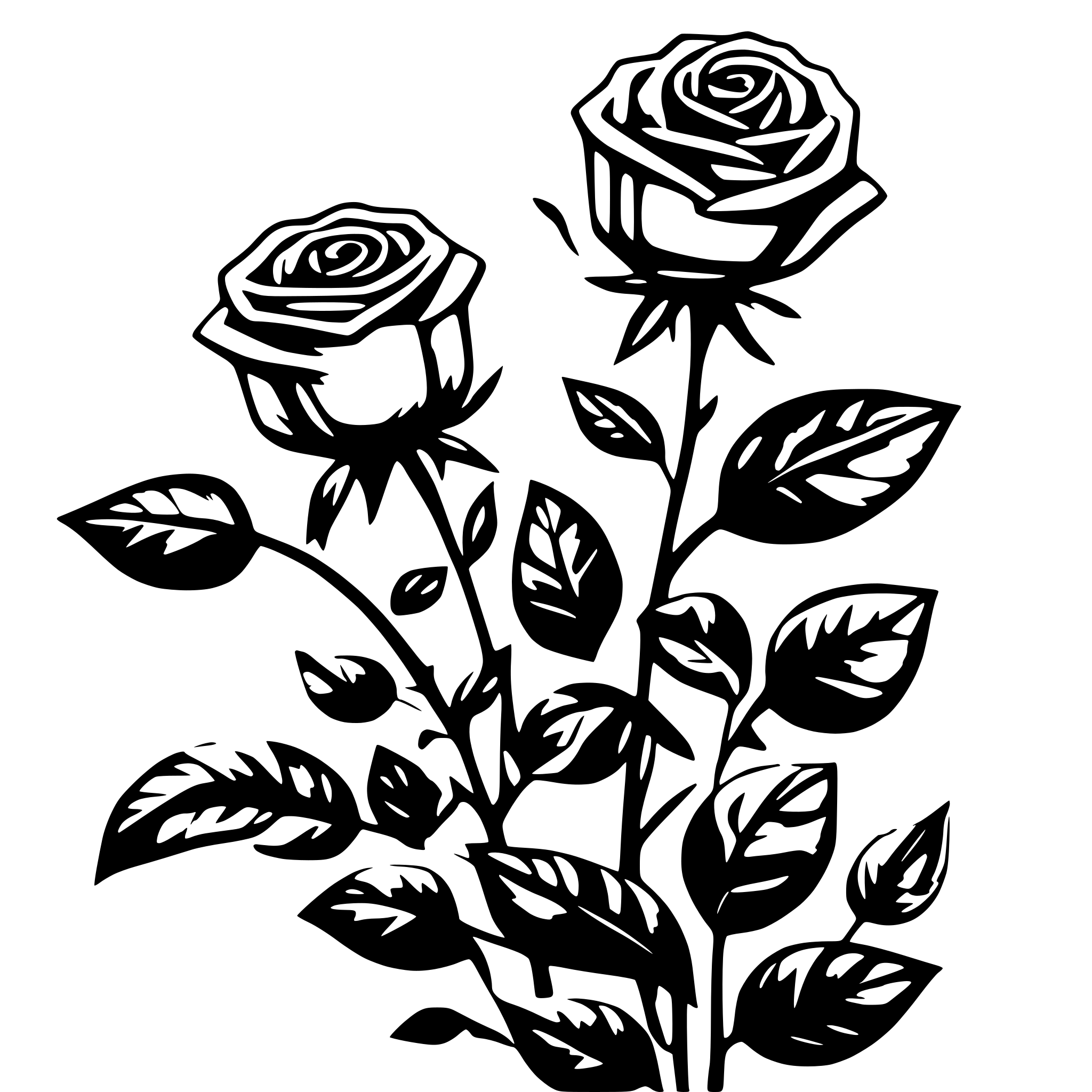 AI-generated SVG of 'roses in a row with small leaves 10 centimeters long only lines'