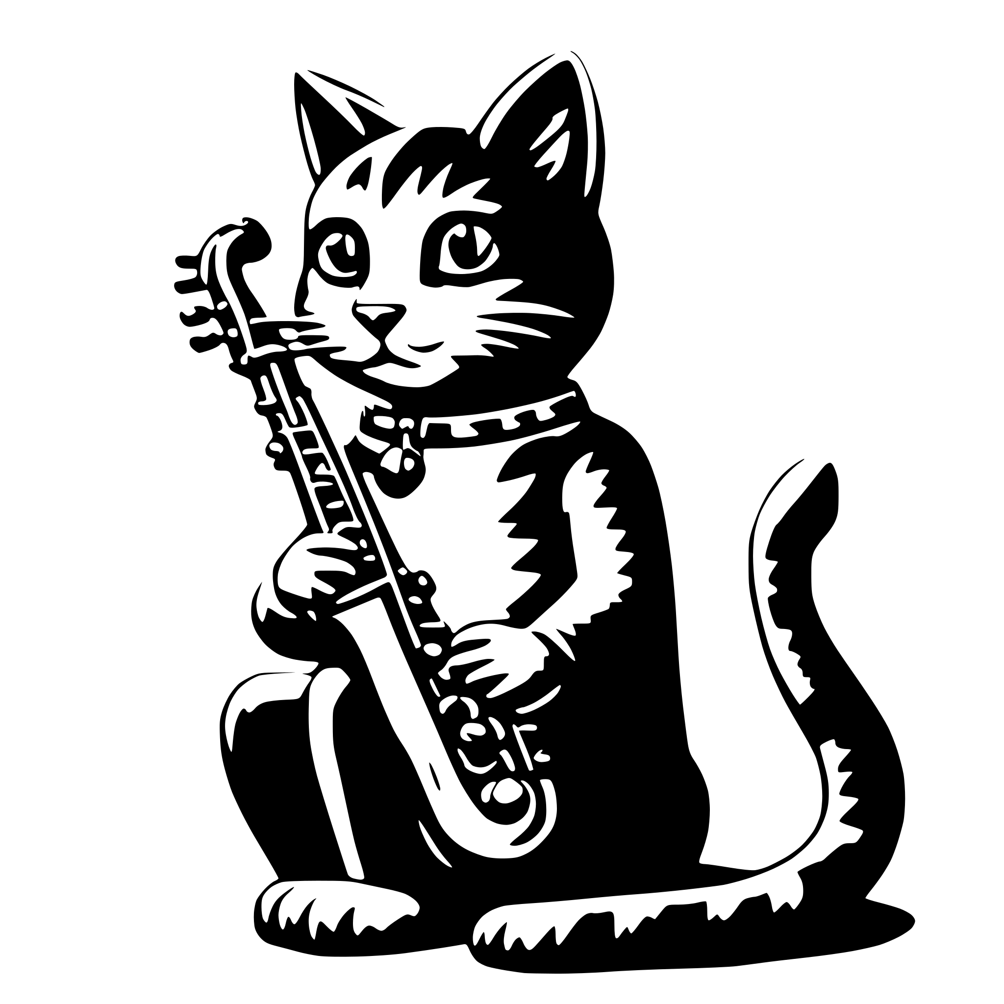 AI-generated SVG of a cat playing a saxophone