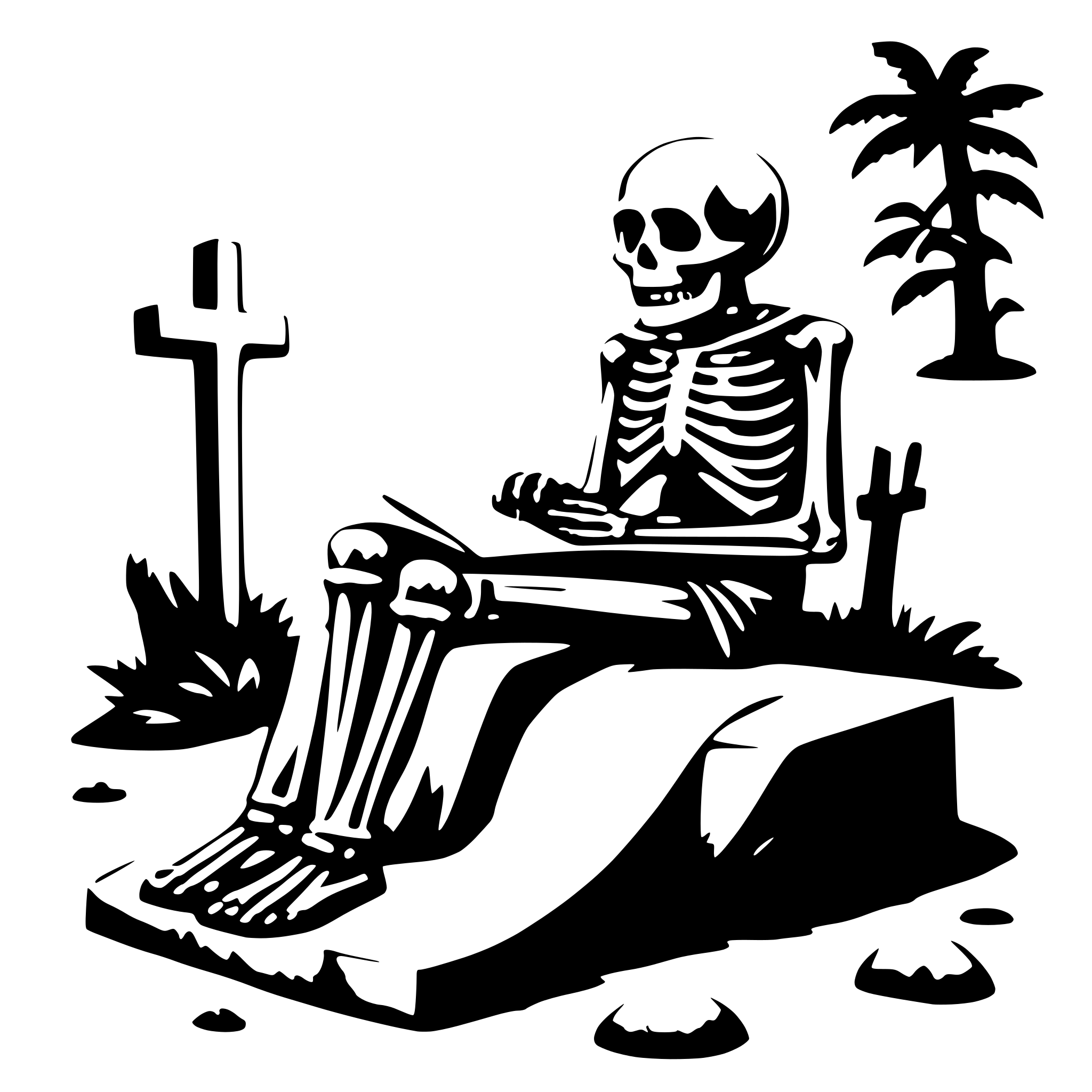 AI-generated SVG of a a skeleton sitting on a christian grave and reading AI-generated SVG of a a skeleton sitting on a christian grave and reading
