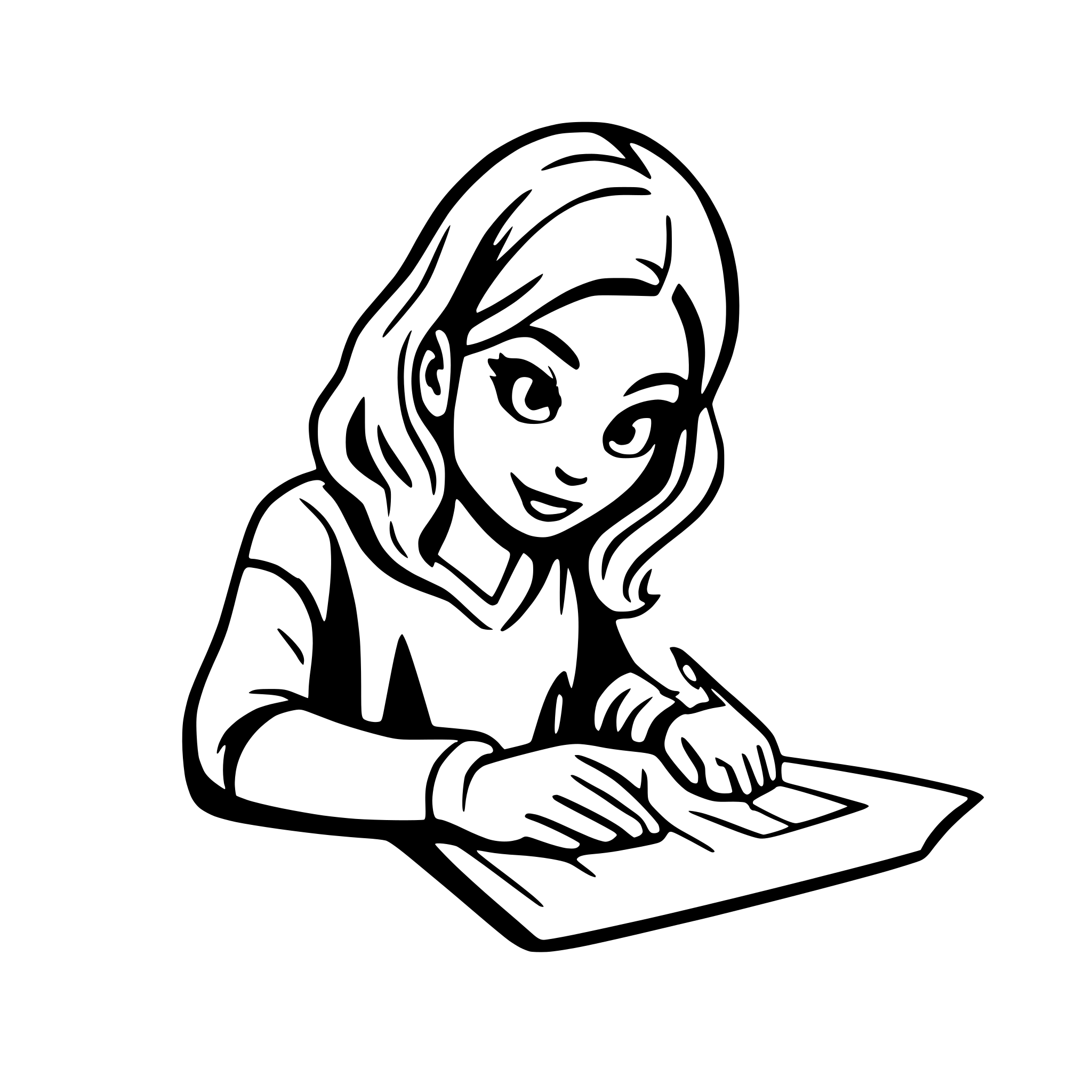 AI-generated SVG of a a person writing on paper very focused