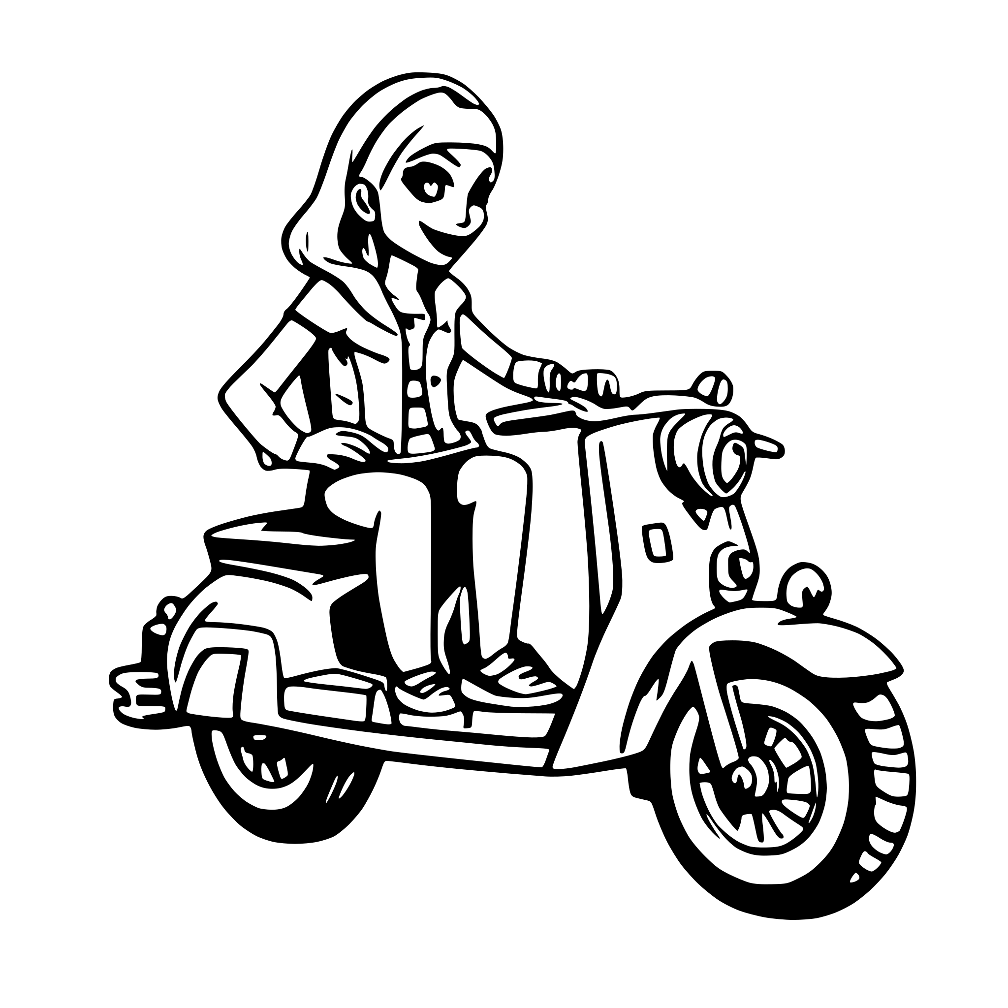 AI-generated SVG of a Woman on a vespa Rockabilly