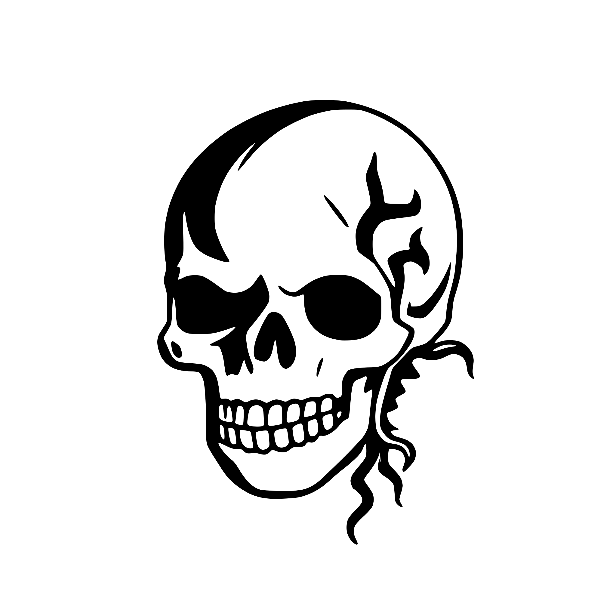 AI-generated SVG of a A broken skull with a tentacle-like moustre protruding from it