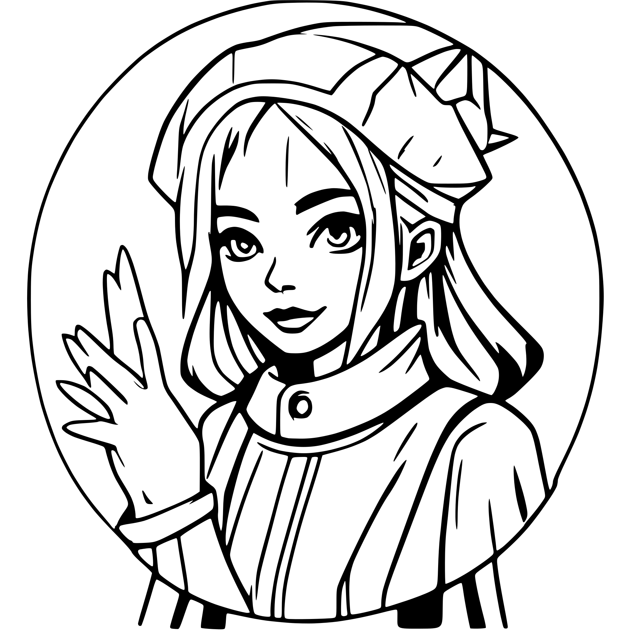 AI-generated SVG of a sad jester line art tarot like