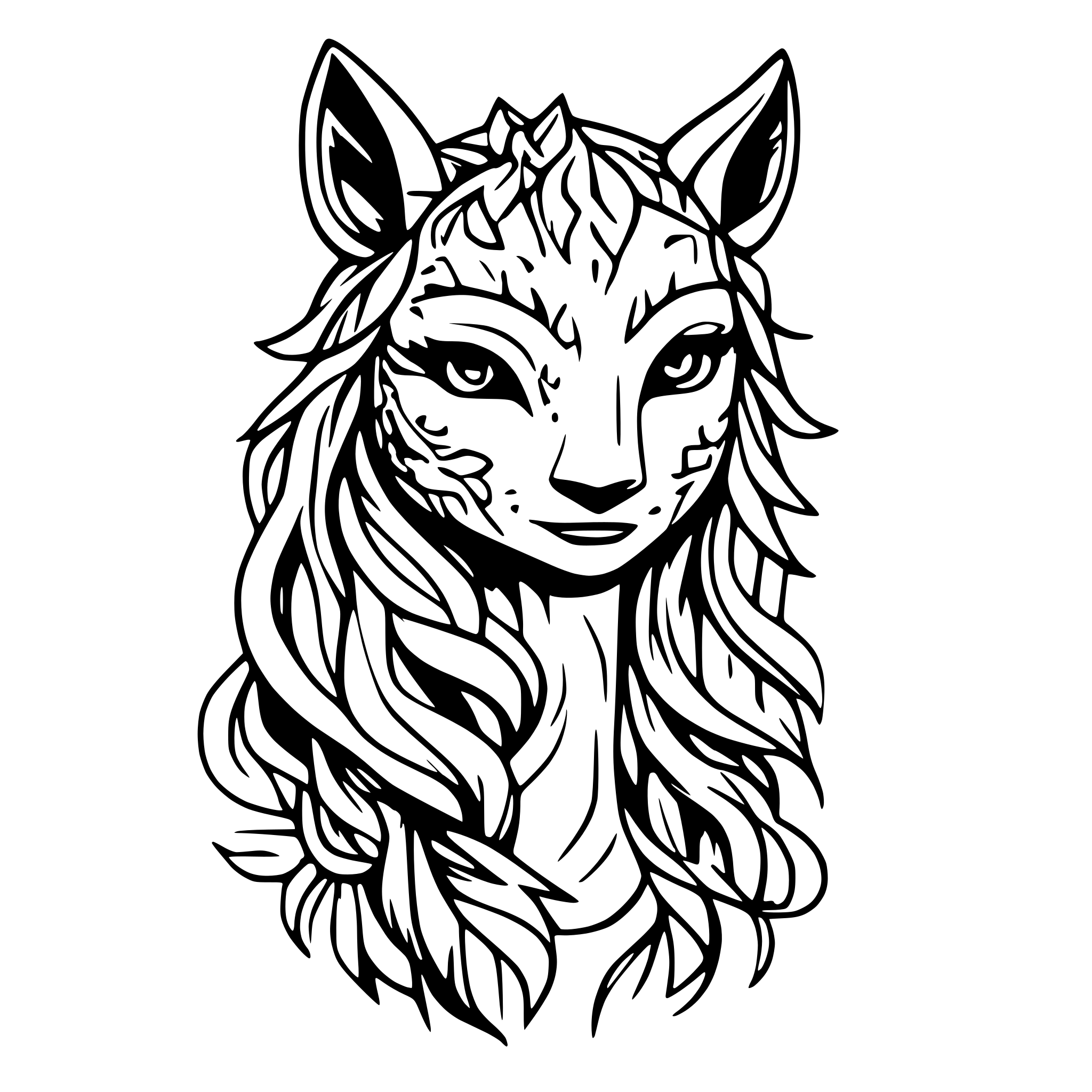 AI-generated SVG of a A Mythological creature that is a blend of Medusa and a lynx