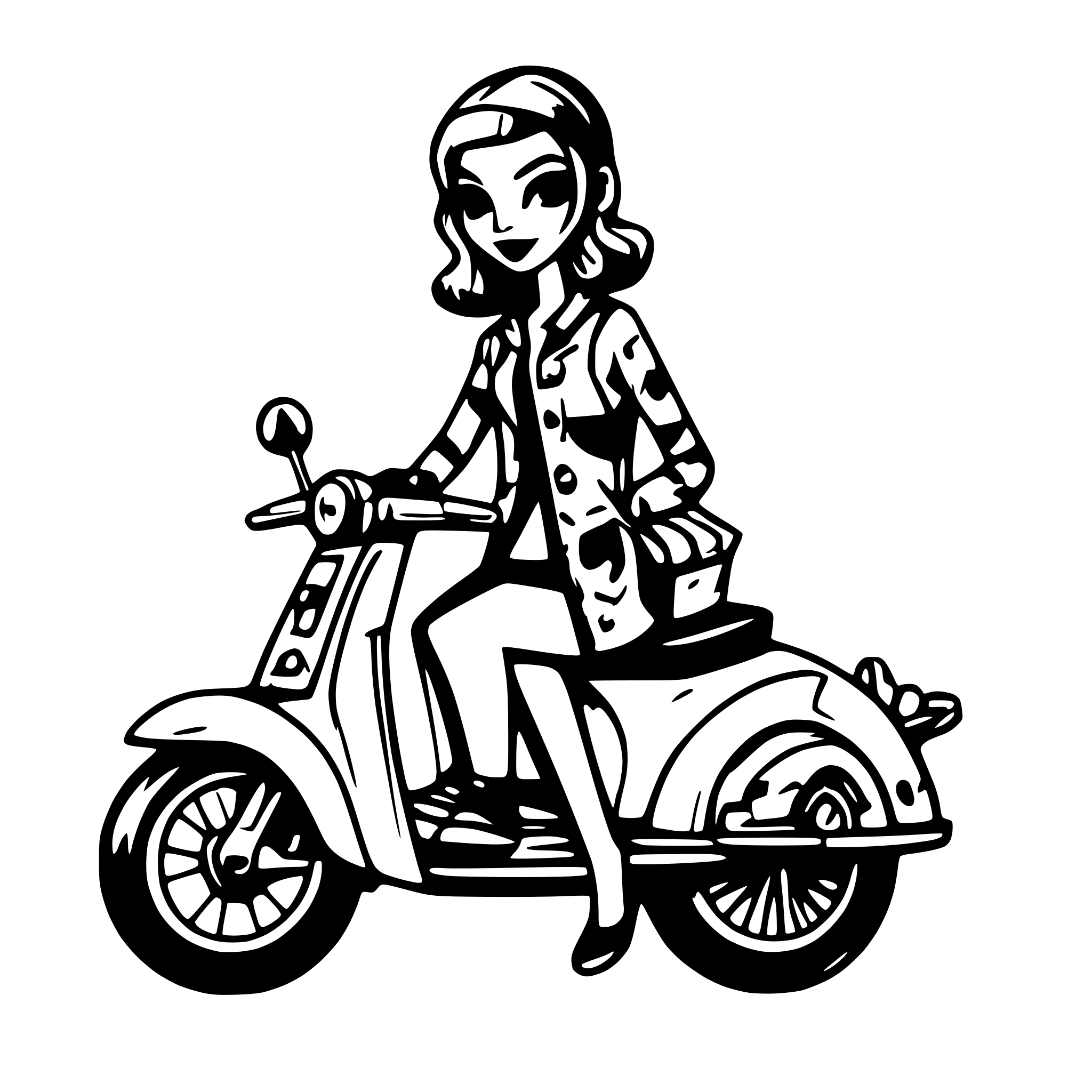 AI-generated SVG of a Woman on a vespa Rockabilly